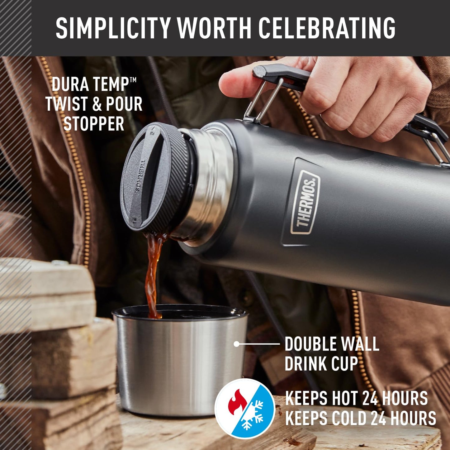 THERMOS ICON SERIES, Stainless Steel Beverage Bottle, Matte Stainless Steel, 40 oz