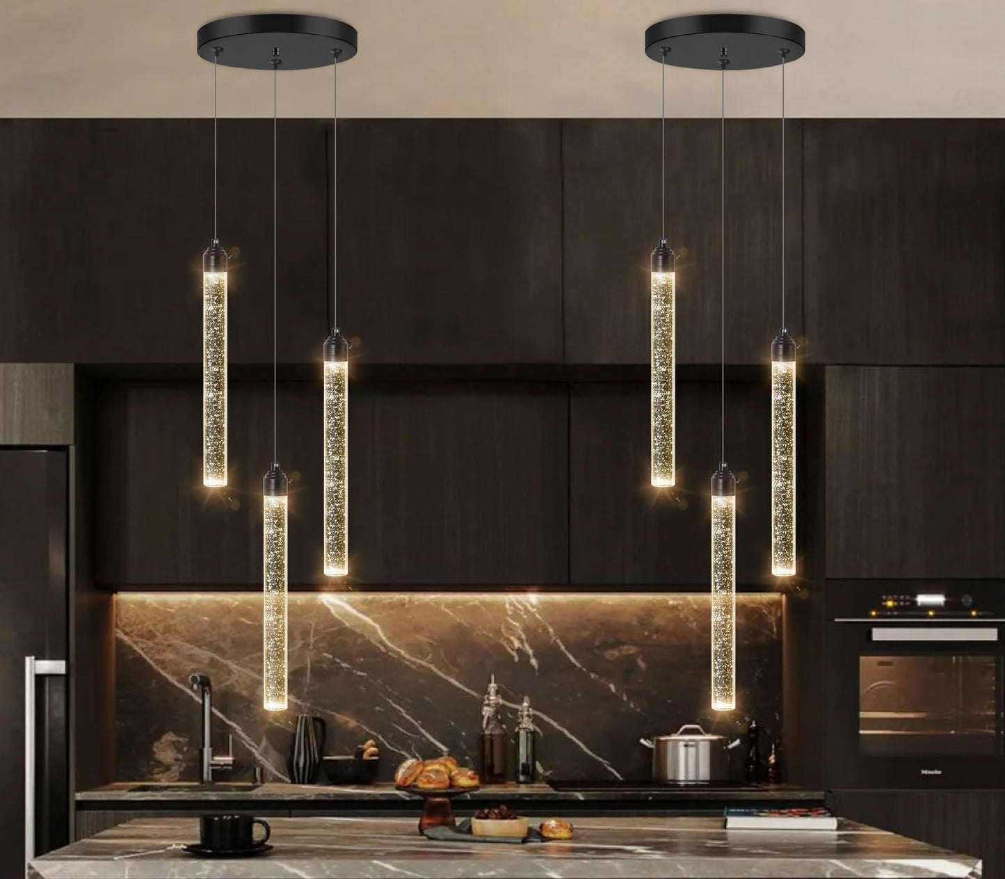 3 Light Black Pendant Lighting Mini Chandelier for Kitchen Island Modern Crystal LED Pendant Light Adjustable Dimmable Pendant Light Fixture for Dinning Room Bedroom Ceiling Hanging Lights 2700K 6000K