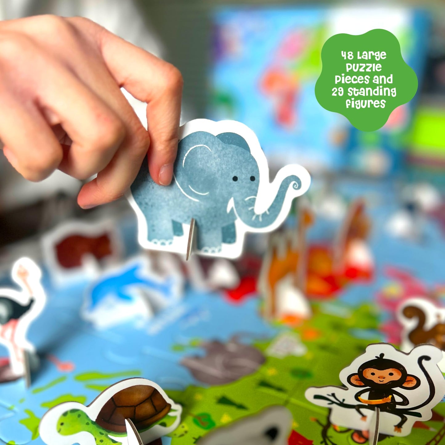 Giant Puzzles - Floor Puzzles for Preschoolers - with Interactive Standing Figures (World Map)