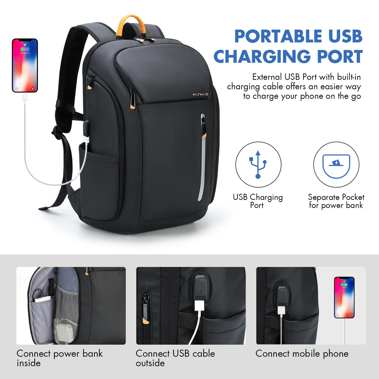 Business Backpack for Men - 900D Tech Backpack fit 17.3 Inch Laptop, Travel Backpack with USB Charging Port Anti-Theft Pocket, 30L Large Smart Backpack Black Waterproof