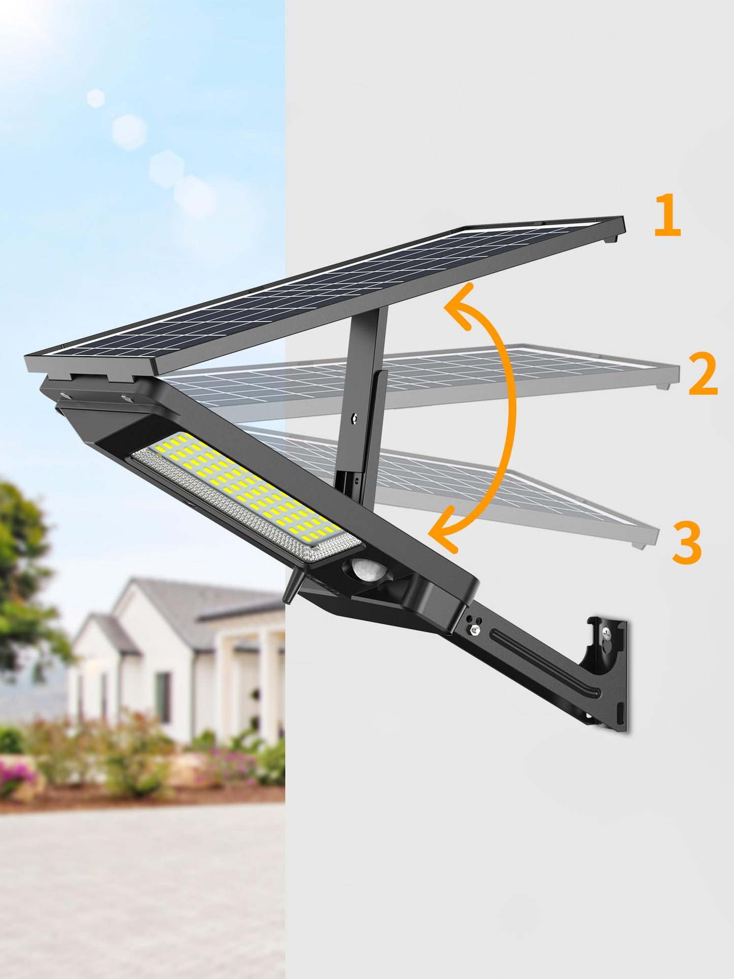 intelamp Solar Street Lights Outdoor Waterproof 3000LM 12500mAh Dual Motion Sensor Dusk to Dawn Security Floodlight Lamp Outside, LED Flood Lighting Exterior with Remote for Parking Lots Patio Yard