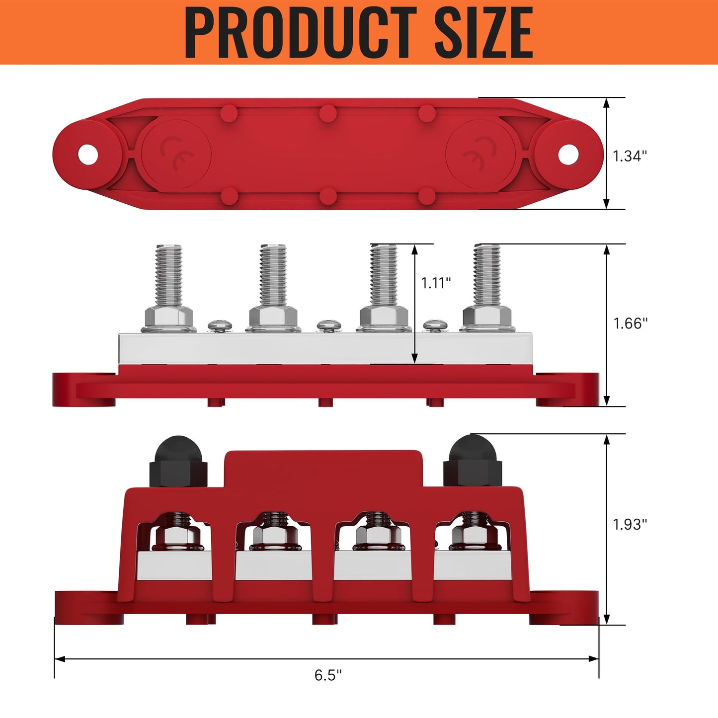 Joinfworld 400A Power Distribution Block 12V Bus Bar with 4 x 5/16"(M8) Studs Battery Bus Bar 48V DC Marine Terminal Block for Automotive Car Solar - Negative&Positive