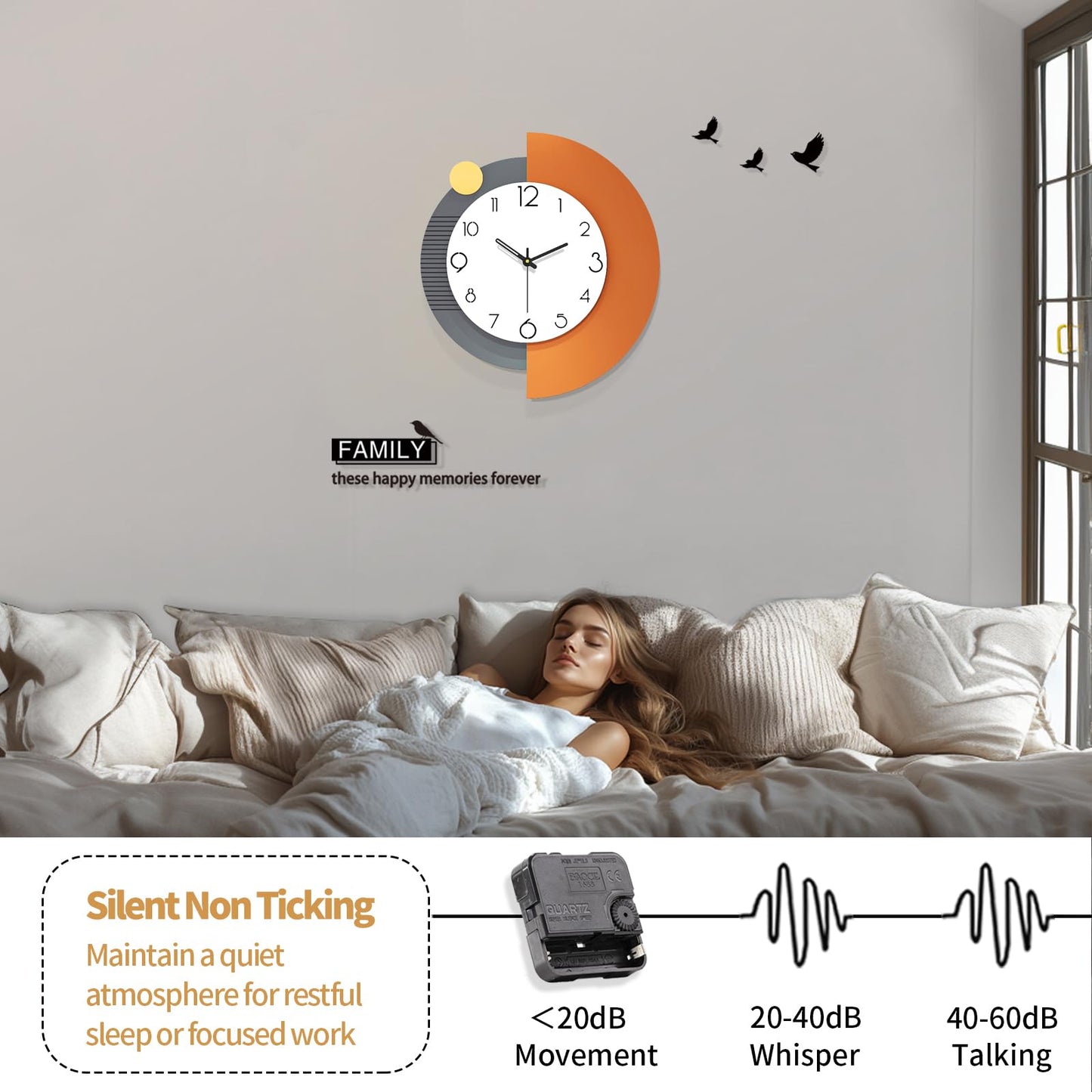 FLEBLE Decorative Wall Clocks Silent Quality Quartz Wall Clock Battery Operated Large Wall Clock for Living Room,Kitchen,Home,Bathroom,Bedroom Wall Decor,18x20 inches