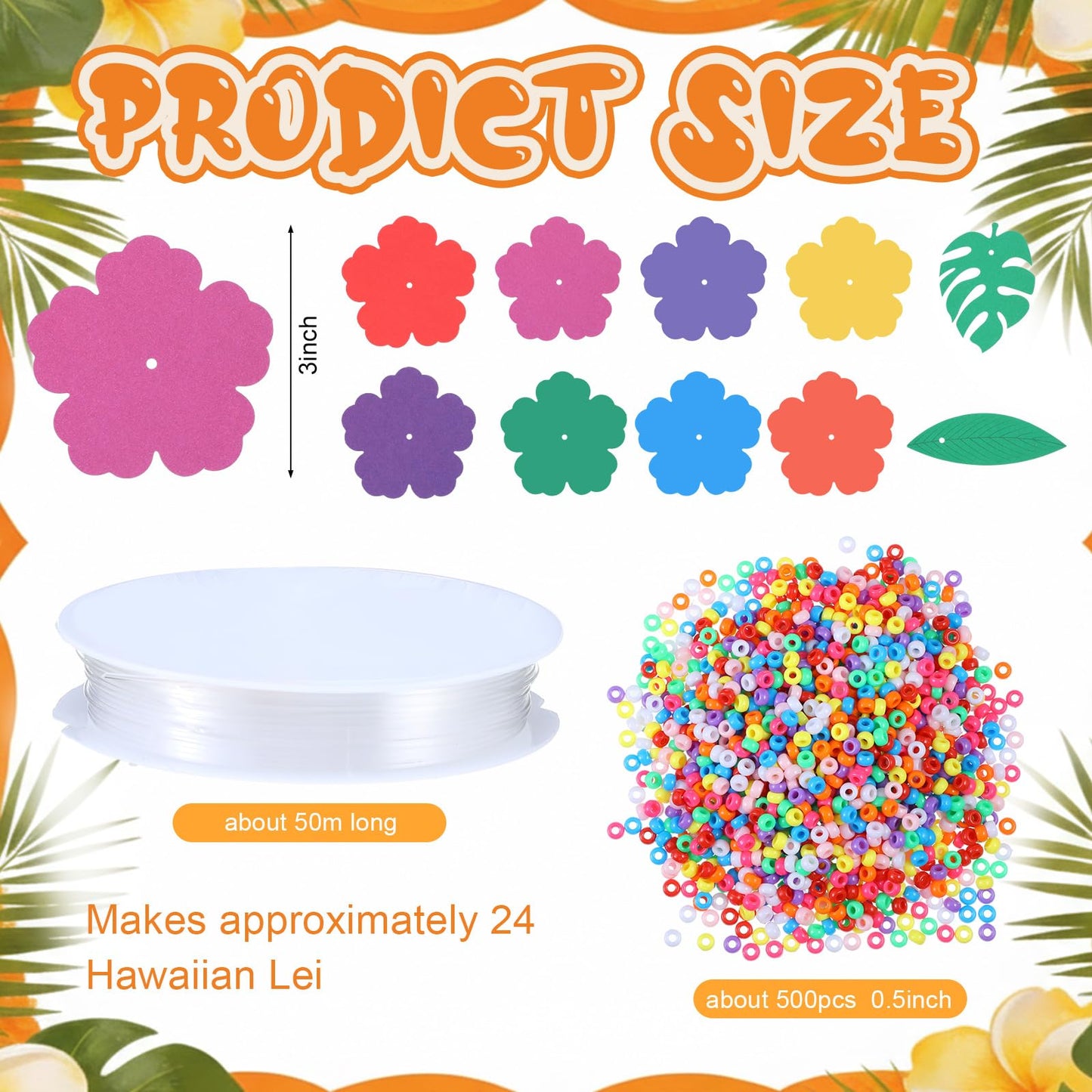 Yunlly Hawaiian Lei Making Craft Kit Makes 24 Paper Flower Necklace VBS Vacation Bible School Supplies Flower Luau Crafts for Hawaiian Luau Tropical Party Decoration DIY Craft (Chic Style)