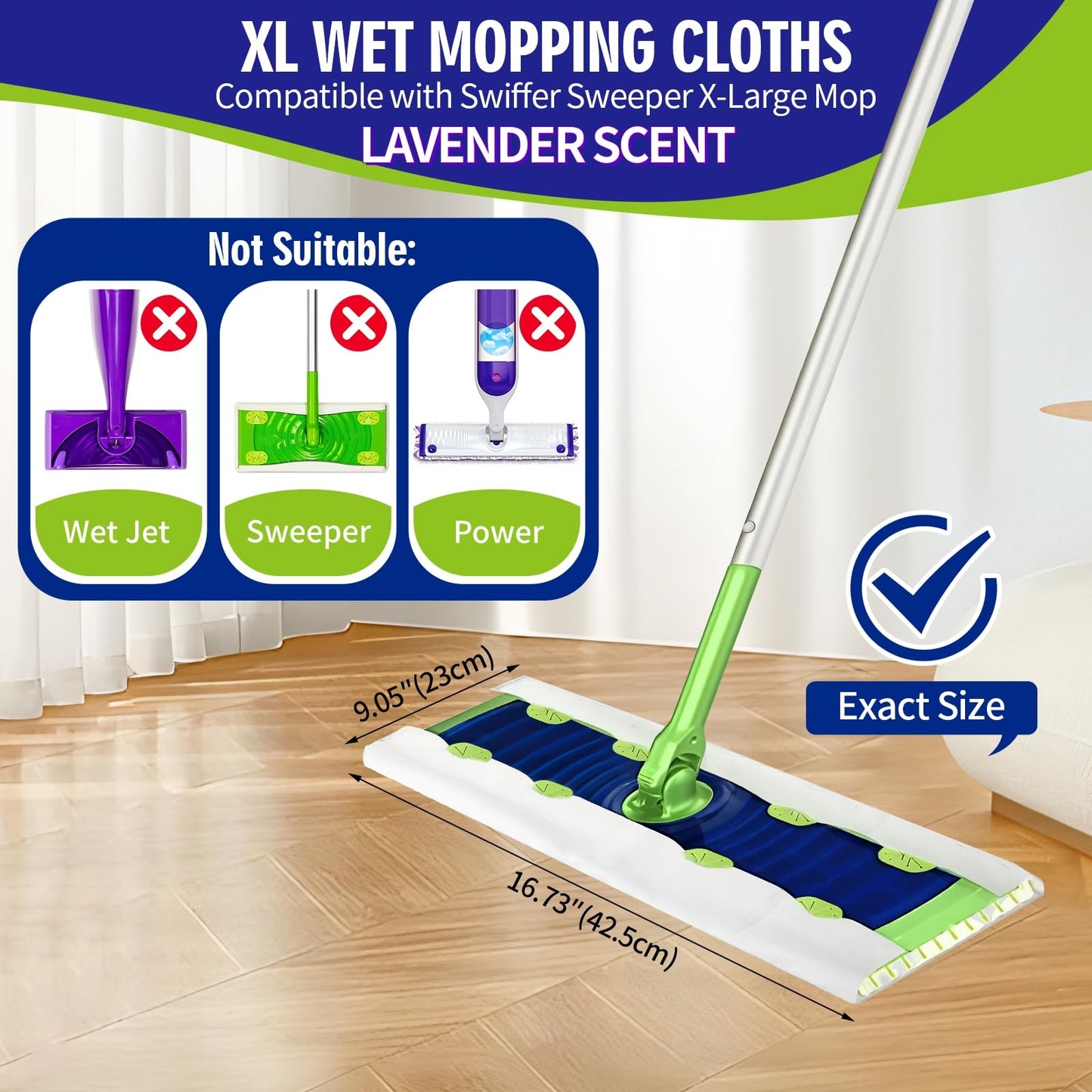 FURCIELOS 40 Count XL Heavy Duty Wet Mopping Cloths Refill Compatible with Swiffer Sweeper XL Mop, Disposable Wet Pads Refill X-Large Size for Multi-Surface Floor Cleaning, Lavender Scent