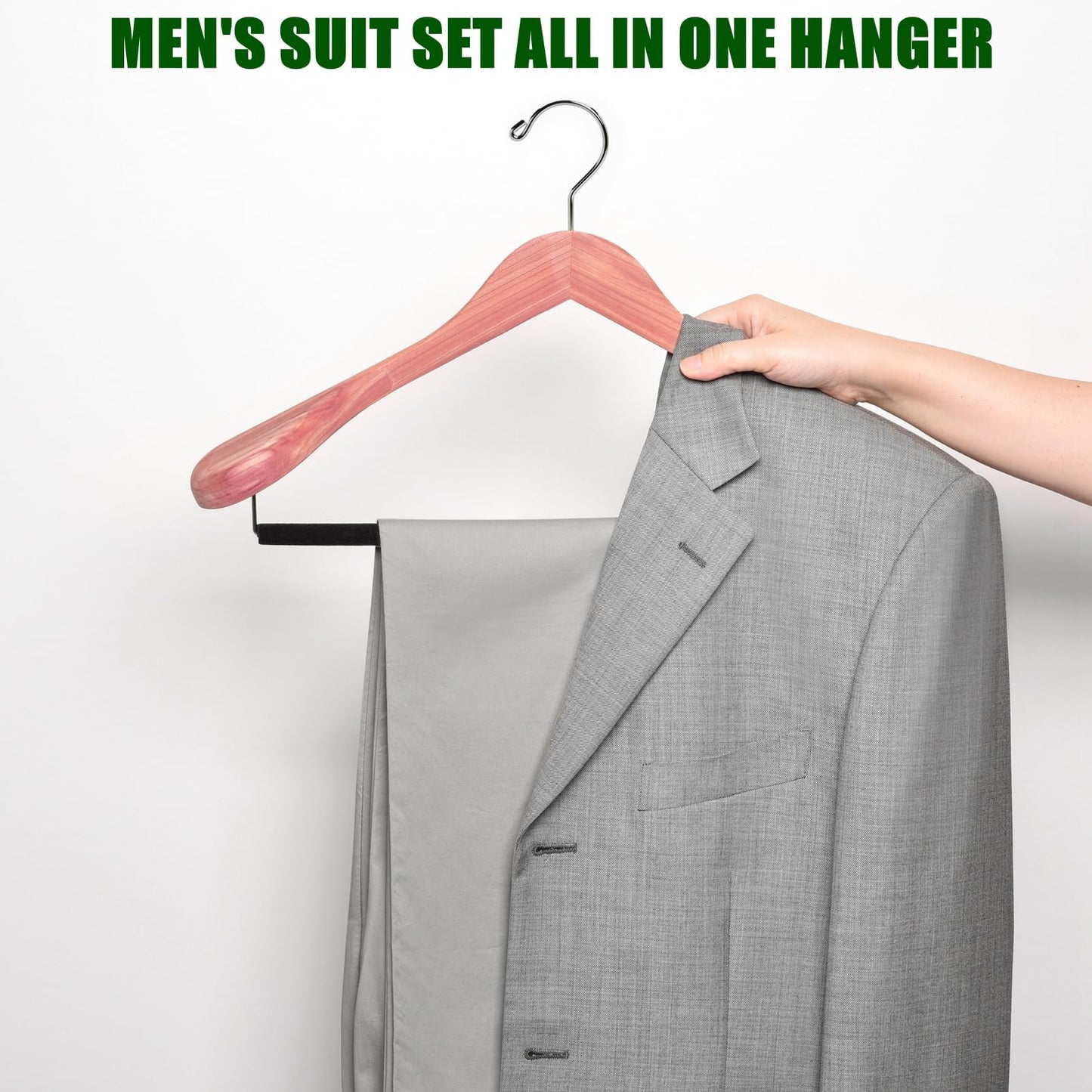 Amber Home 5 Pack American Red Cedar Wood Coat, Suit Hangers with Extra Wide Shoulder, Wooden Jacket Clothes Hanger Smooth Deluxe Aromatic Natural Cedar with Non Slip Velvet Pant Bar