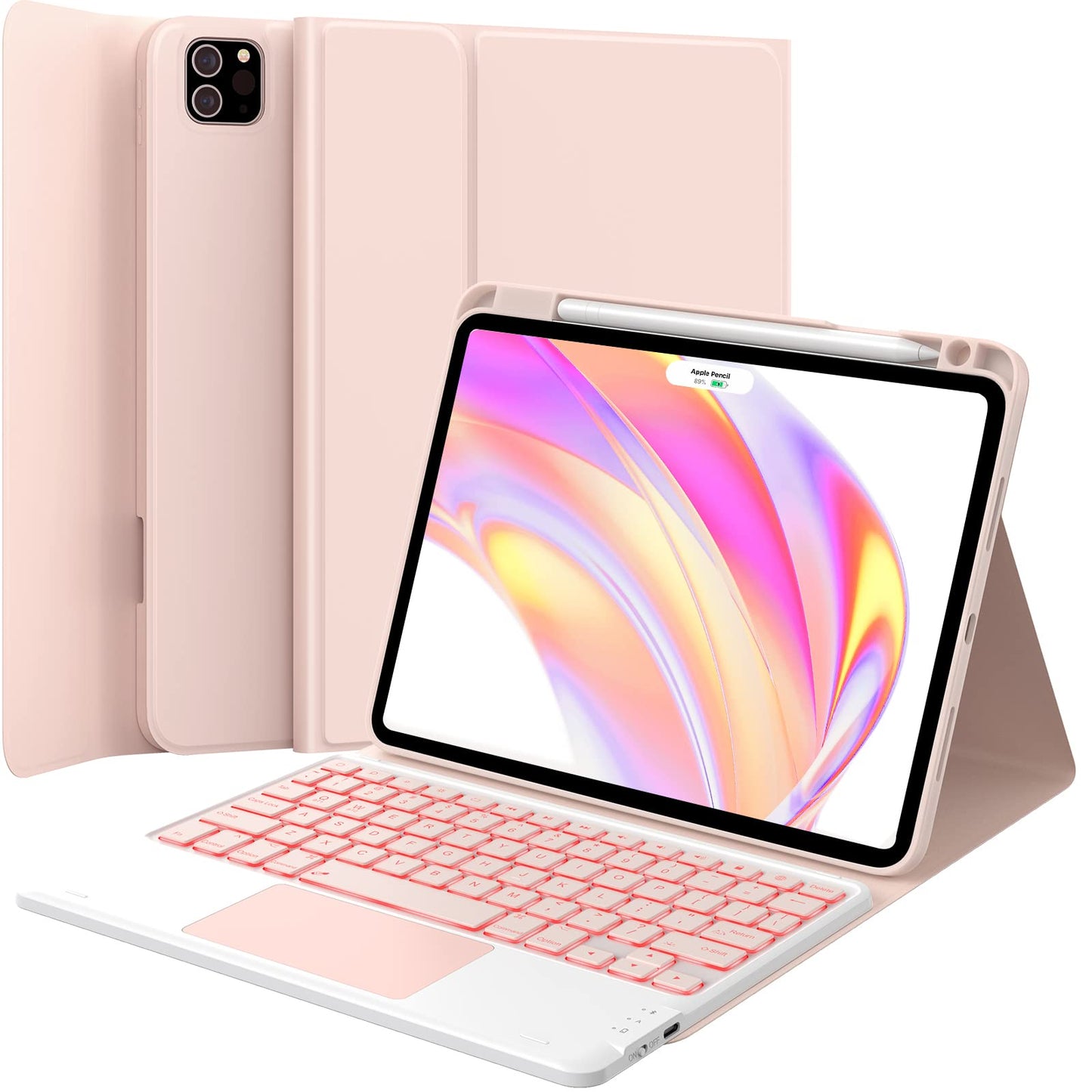 GreenLaw for iPad Pro 11 inch Case with Keyboard, for iPad Pro 11 (4th/3rd/2nd/1st Gen) & iPad Air 11(M2,2024) & 5th/4th Gen, Stain Resistant Cover, 7-Color Backlit, Smart Touchpad, Blush Pink