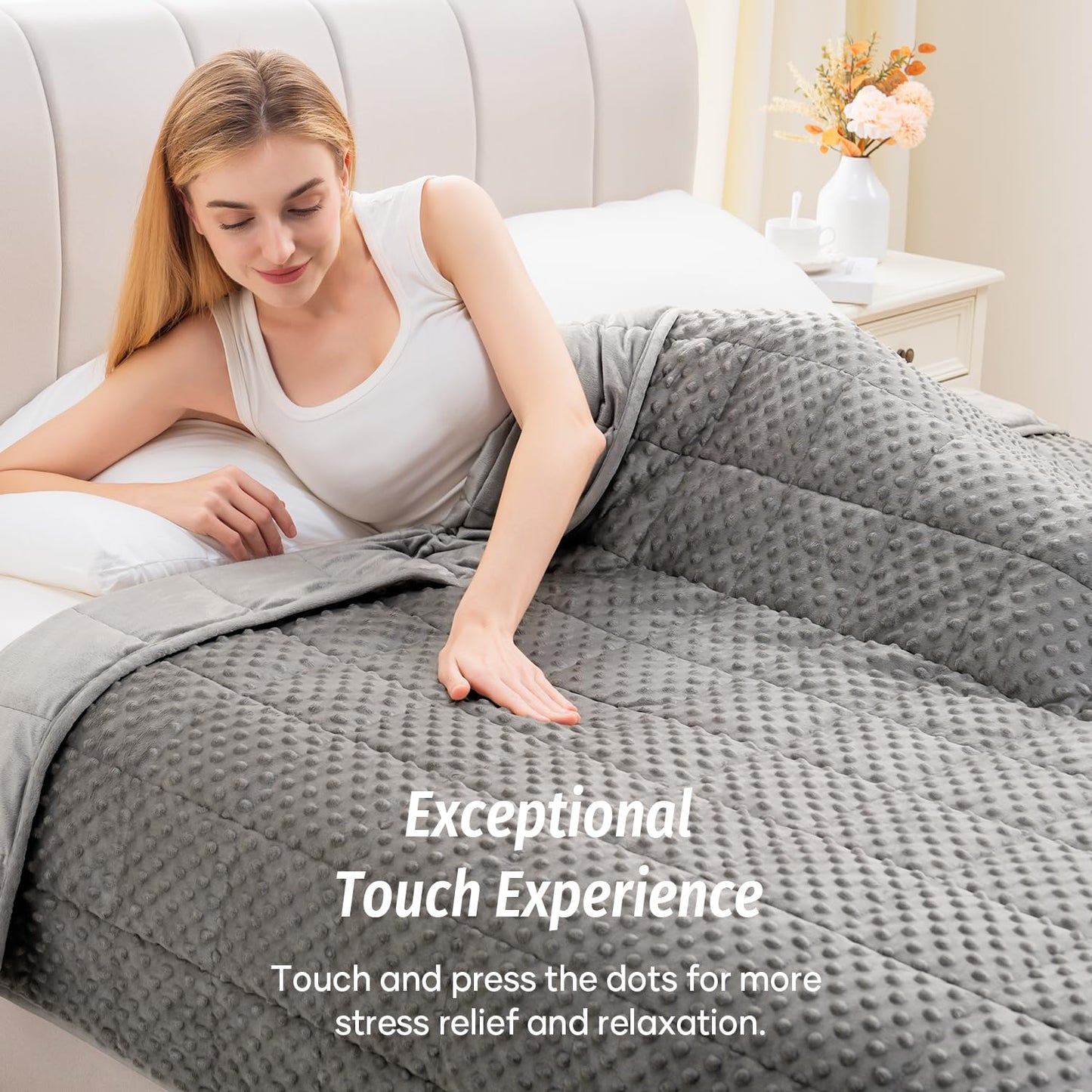Wemore Minky Dot Weighted Blanket Twin Size 15 lbs (60"x80"), Soft Cozy Heavy Blanket for Stress Relief & Better Sleep, Breathable All-Season Glass Beads Blanket for Adults, Grey