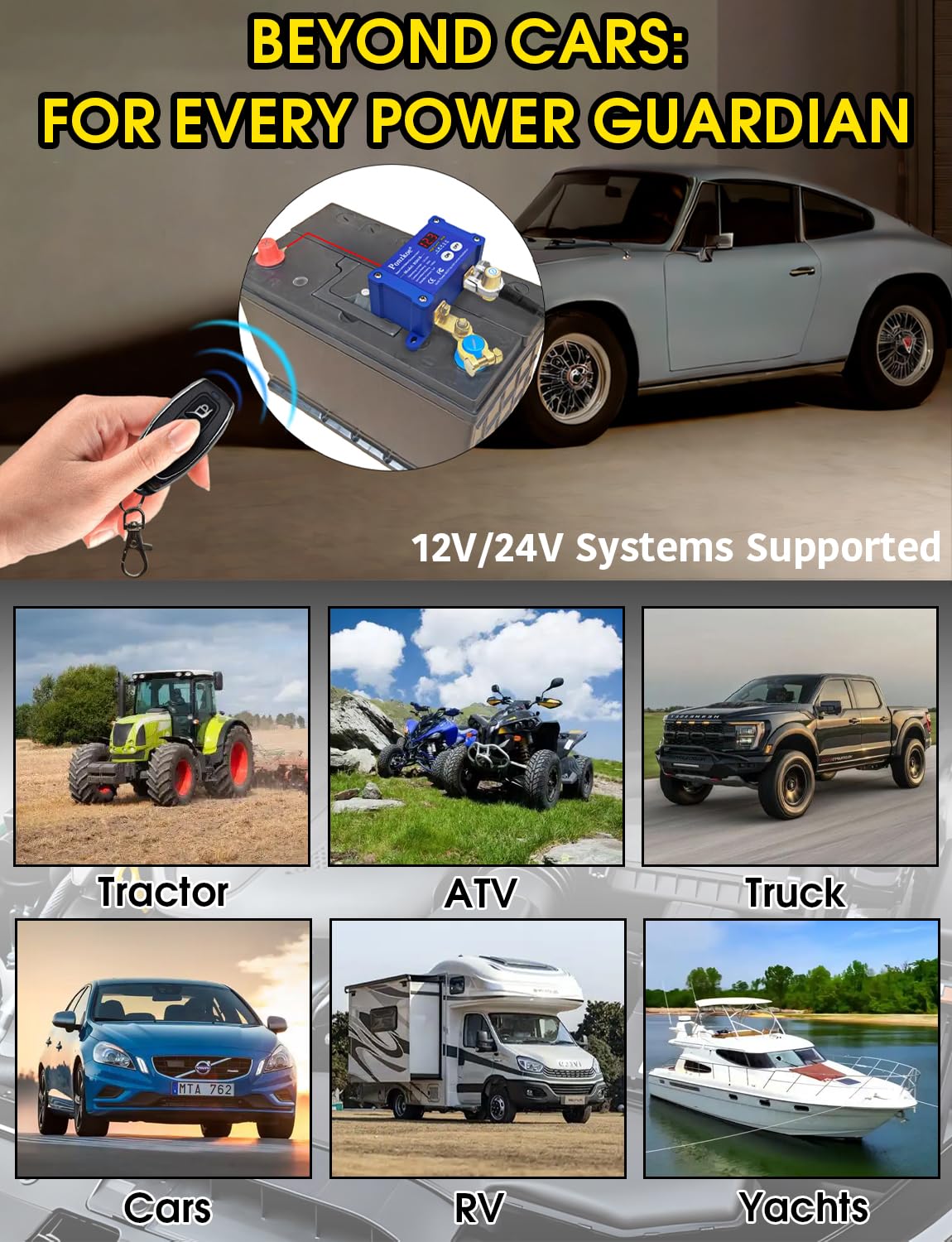 360A Remote Car Battery Disconnect Switch with LED Voltage Display - 12V 24V Kill Switch for Marine Boat RV Truck Vehicles ATV, Heavy Duty Anti-Theft Power Cutoff & ON/Off Isolator(Negative Terminal)