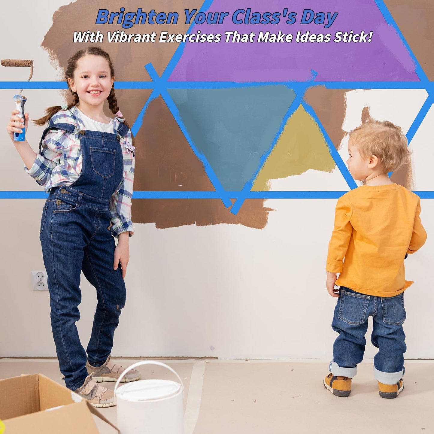 4 Rolls Blue Painters Tape Bulk 4 inch x 60 Yards, Total 240 Yd, Painters Masking Tape No Residue Wall Painting Tape Artist Tape Trim Edge Finishing Tape for Wall Painting Decoration DIY Supplies
