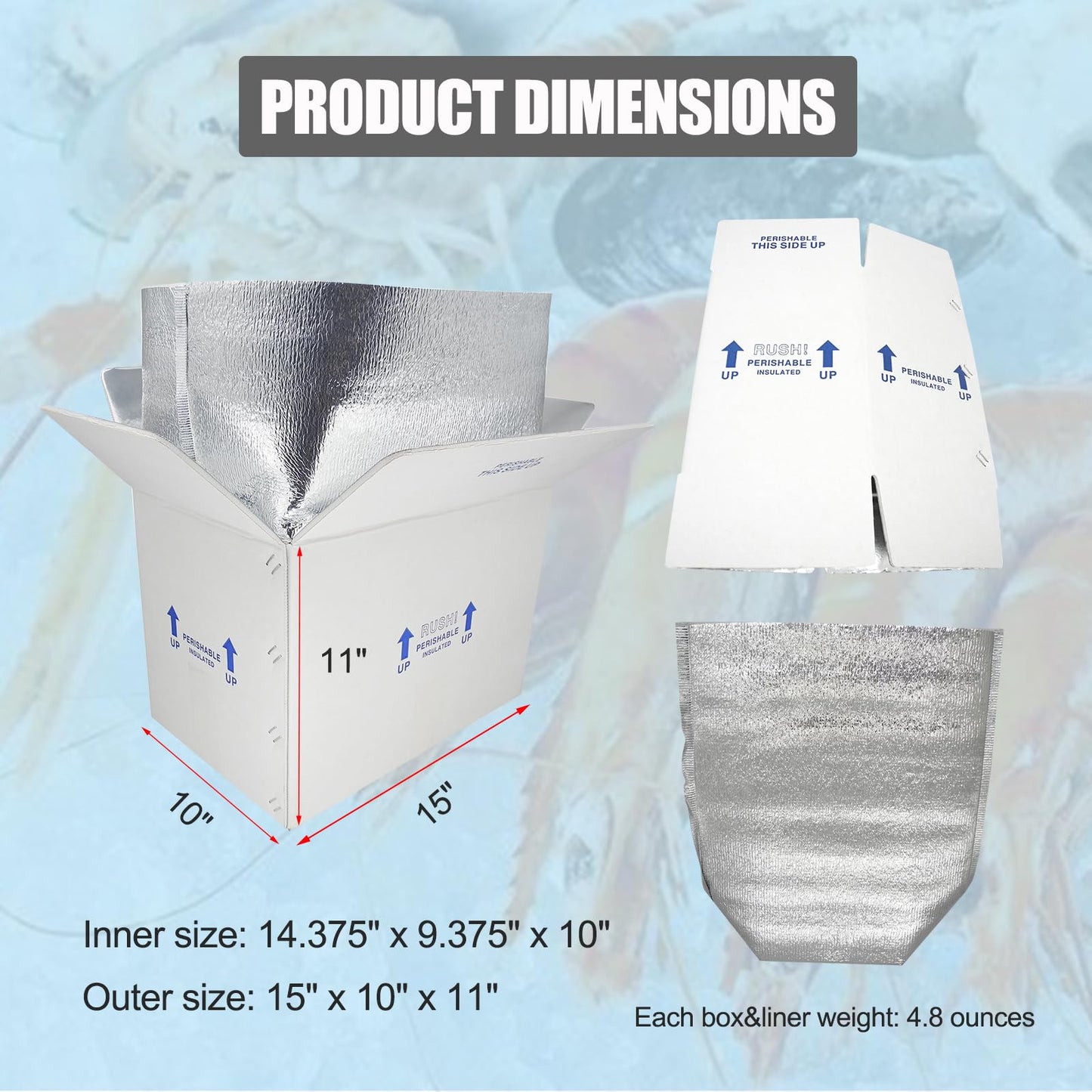 ELAZEKES 15x10x11" Insulated Shipping Boxes for Frozen Food, 4 Pack Double Insulated Carton with Aluminum Foil Insulated Bag Liner, Reusable Perishable Shipper Cooler Box for Mailing