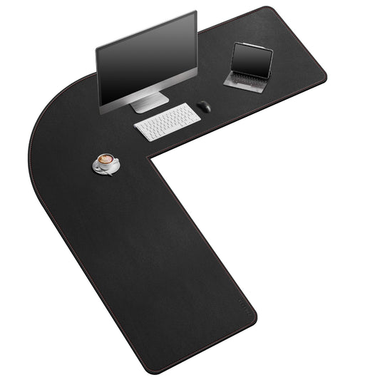 ZORESYN 63" L-Shaped Gaming Desk Mat Mouse pad, Computer Corner Desk Pad, Home Office Writing Desk Pad Protector, Large Waterproof PU Leather Corner Mousepad - Black, (157+160) x50cm