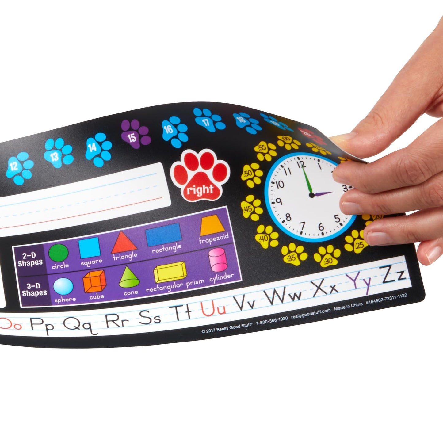 Really Good Stuff 24PK Paw Prints Self-Adhesive Deluxe Plastic Desktop Reference Nameplate with Letters, Numbers, Colors, 2-D and 3-D Shapes, 120 Grid, Left and Right, Base 10 and Time