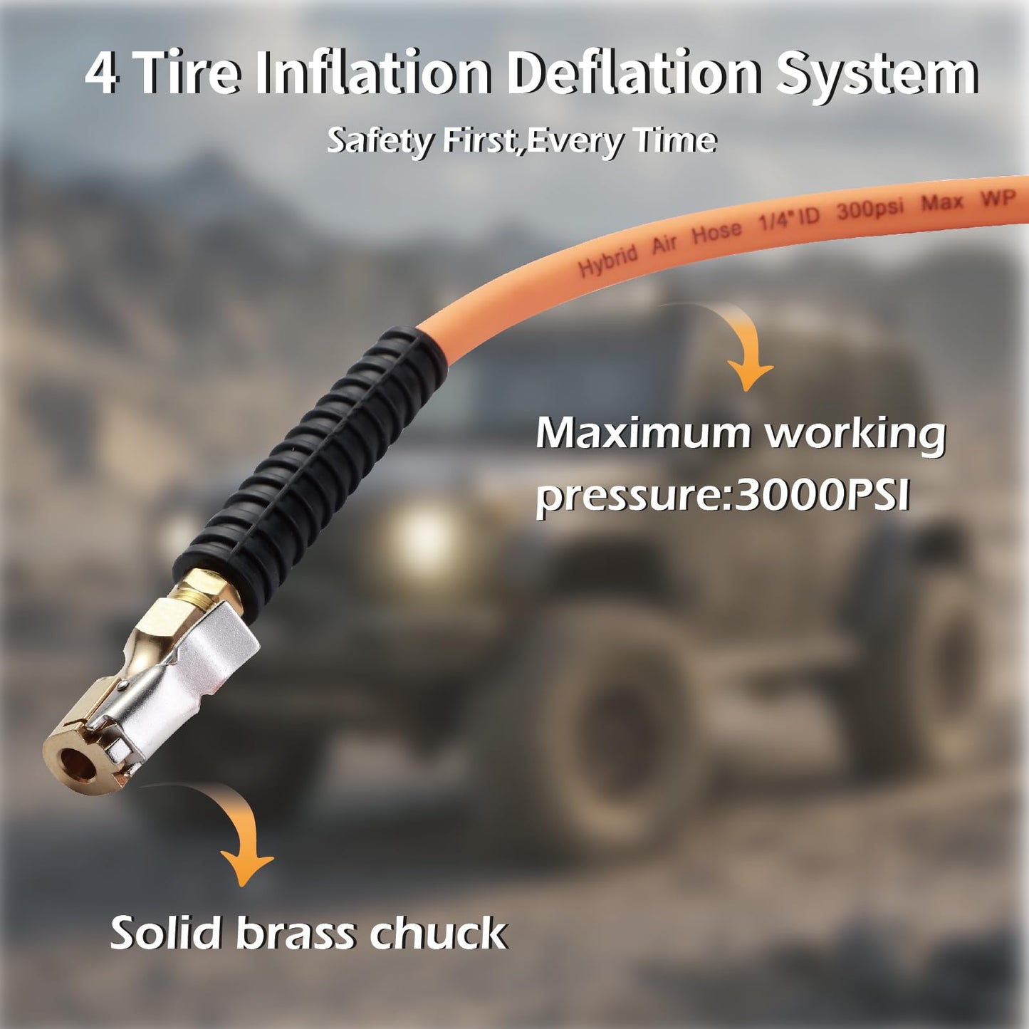 4 tire Inflation System,4 tire Inflation deflation System，4 Way tire inflator System with Closed Flow Air Chuck Digital Tire Pressure Gauge Compatible with HPA Tanks and Compressors