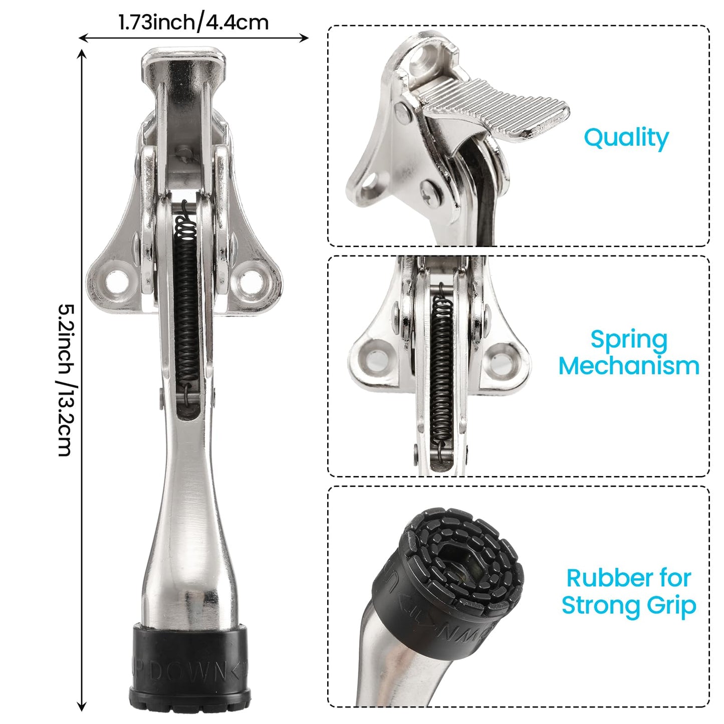 Chumia 12 Pcs Kickdown Door Stops Heavy Duty Door Stops for Bottom 4 Inch Adjustable Non Slip Rubber Tips Spring Kick Down Stopper