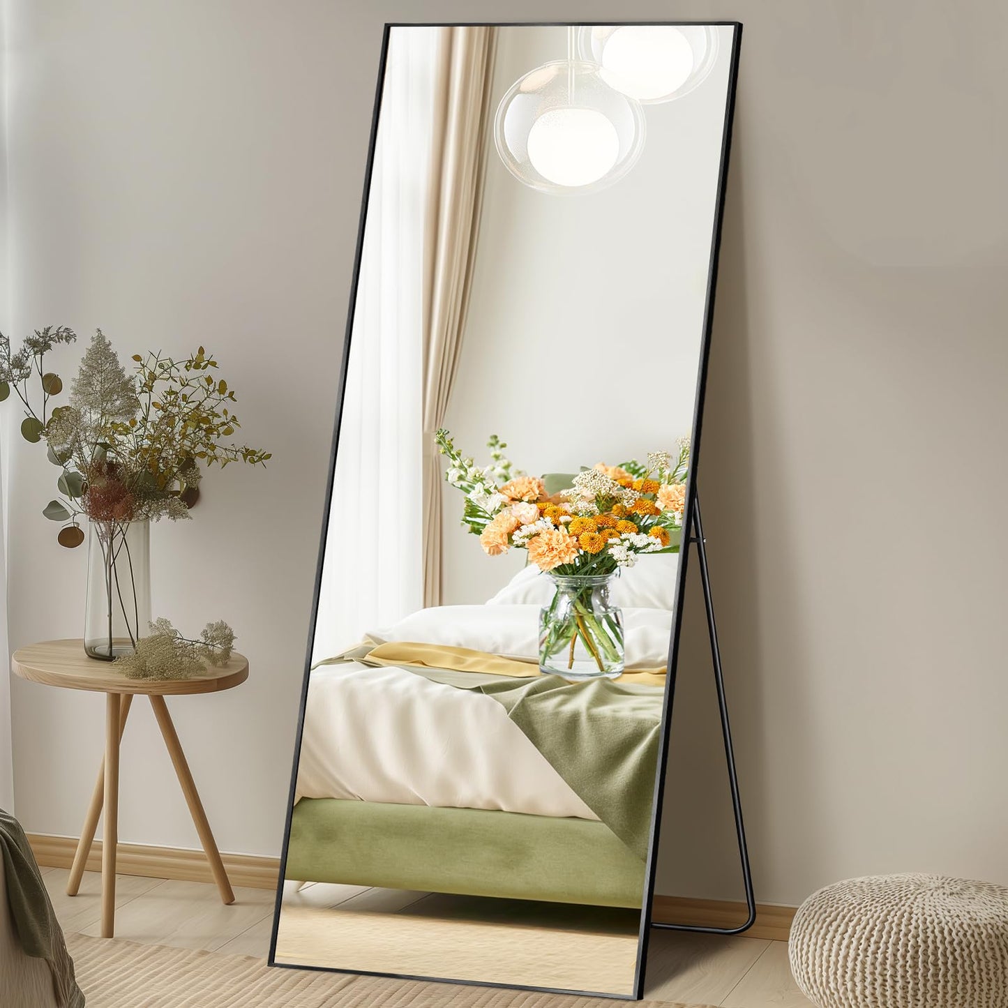 Aidoly Mirror Full Length, Upgraded 21"x64" Body Wall Mirrors with Shatter-Proof Glass, Floor Standing, Hanging or Leaning, Tall Mirror with Stand Aluminum Alloy Frame for Bedroom, Black