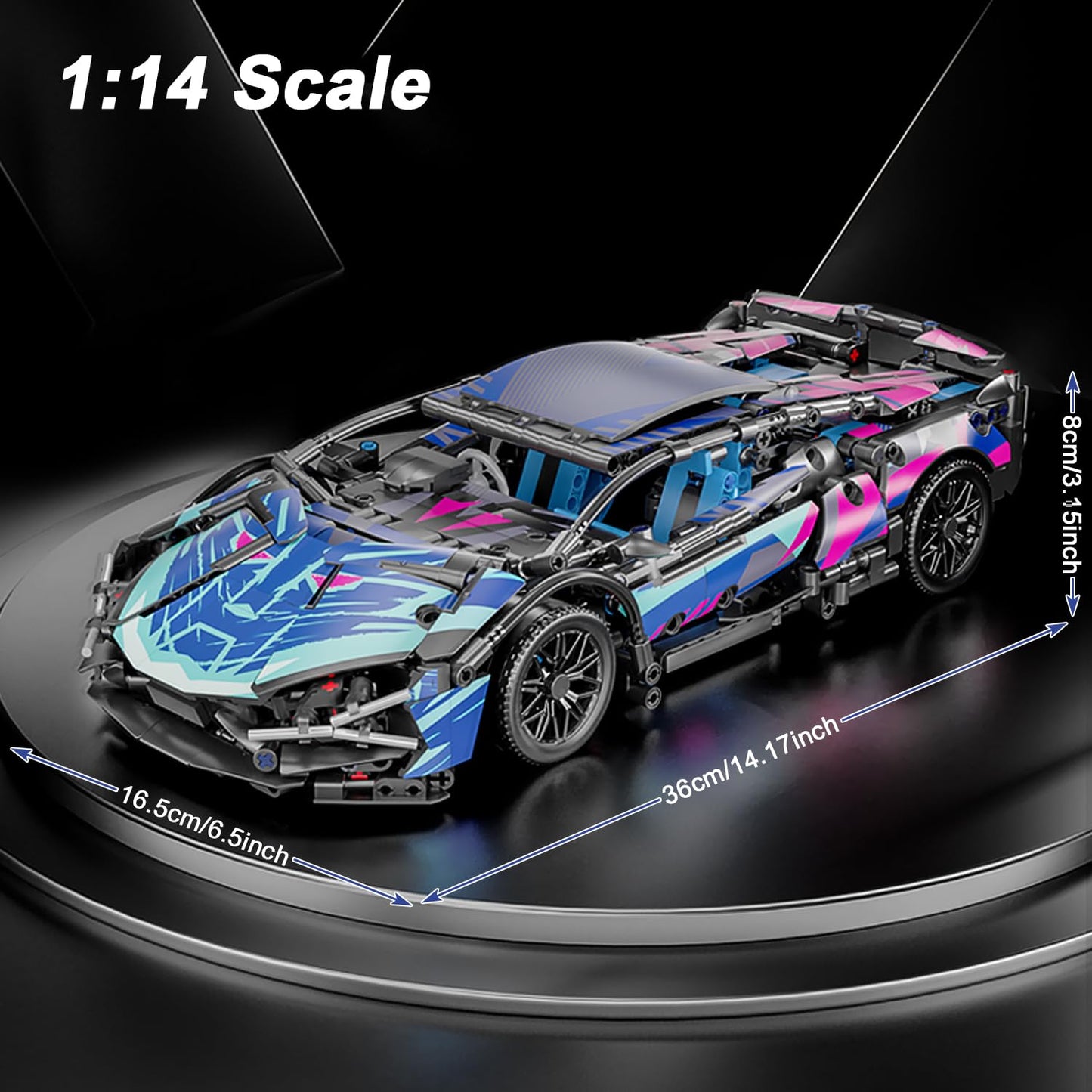 PinkBee Sport Car Building Block Sets for Adults,Technical Race Car with LED Lights Collectible 1:14 MOC Model Engineering Toys Gifts for Boys Boyfriends Men Teens Age 8+ 8-12, 8-14,12 13 14