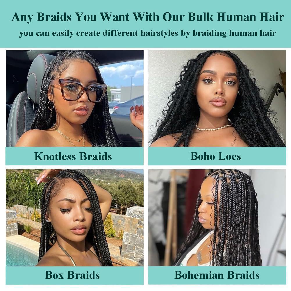 Human Braiding Hair for Boho Braids Deep Water Wave Bulk Human Hair 110g 16 Inch Curly Hair for Boho Braids Extensions No Weft 12A Wet and Wavy Human Hair Braiding Hair 2 Bundles/Pack Natural Color