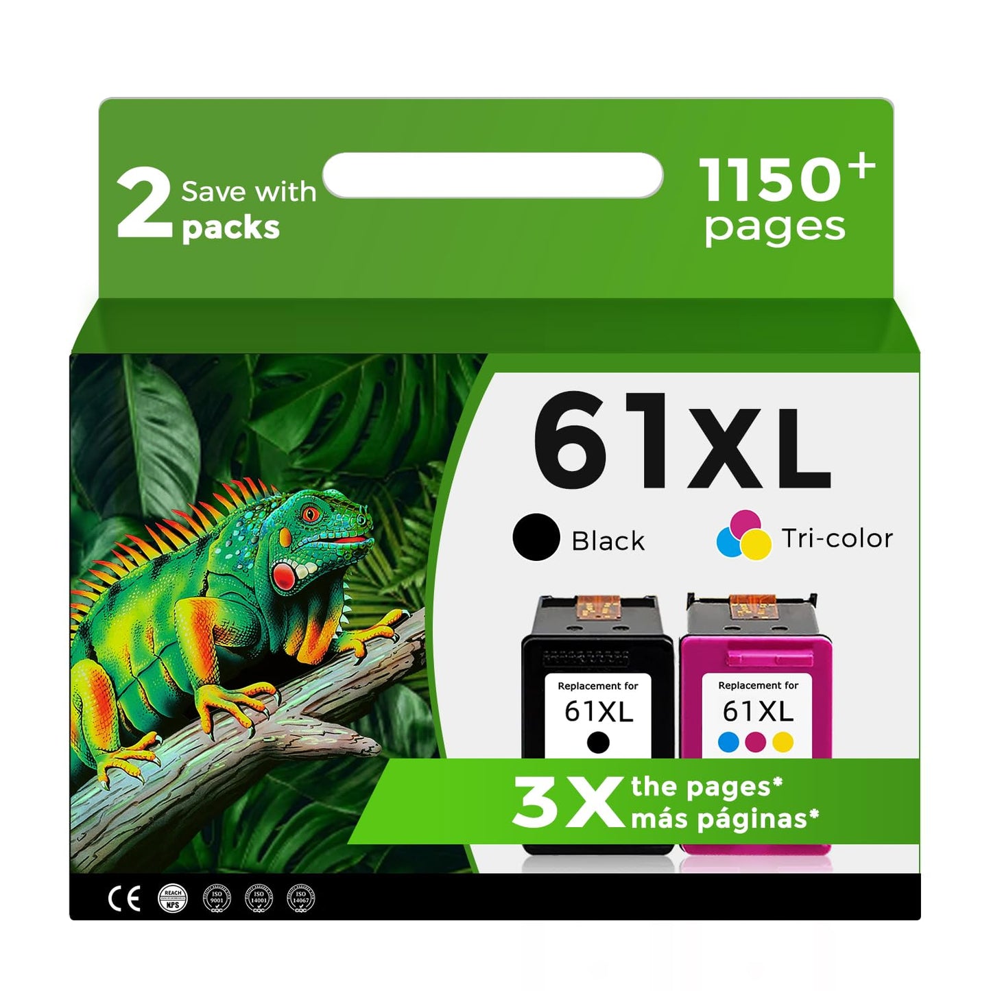 Relcolor Compatible 61XL Ink Cartridge Replacement for HP 61 Envy 5530 3510 4500 4635 2620 4630 5535 2540 4502 3050 1510 4632 4501 2542 2514 3050a 4610 1000 1010 1510, Black, Tri-Color, 2-Pack