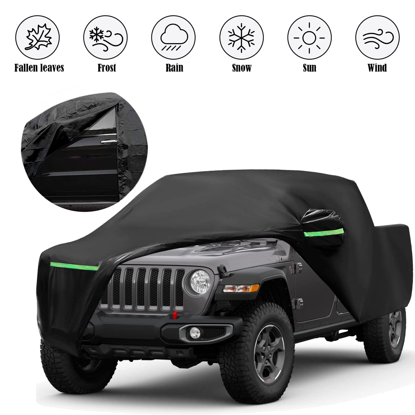 Waterproof Car Cover Compatible with 2019-2025 Jeep Gladiator, 6 Layers All Weather Jeep Gladiator Car Covers with Zipper Door for Snow Rain Dust Hail Protection