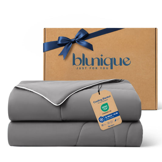 blunique Cooling Blanket Queen Size, Double-Sided Cooling Comforter for Hot Sleepers, Instant Cool Touch, Lightweight Breathable for Night Sweats, Soft Summer All Season Comforter(90''*90'',Grey)