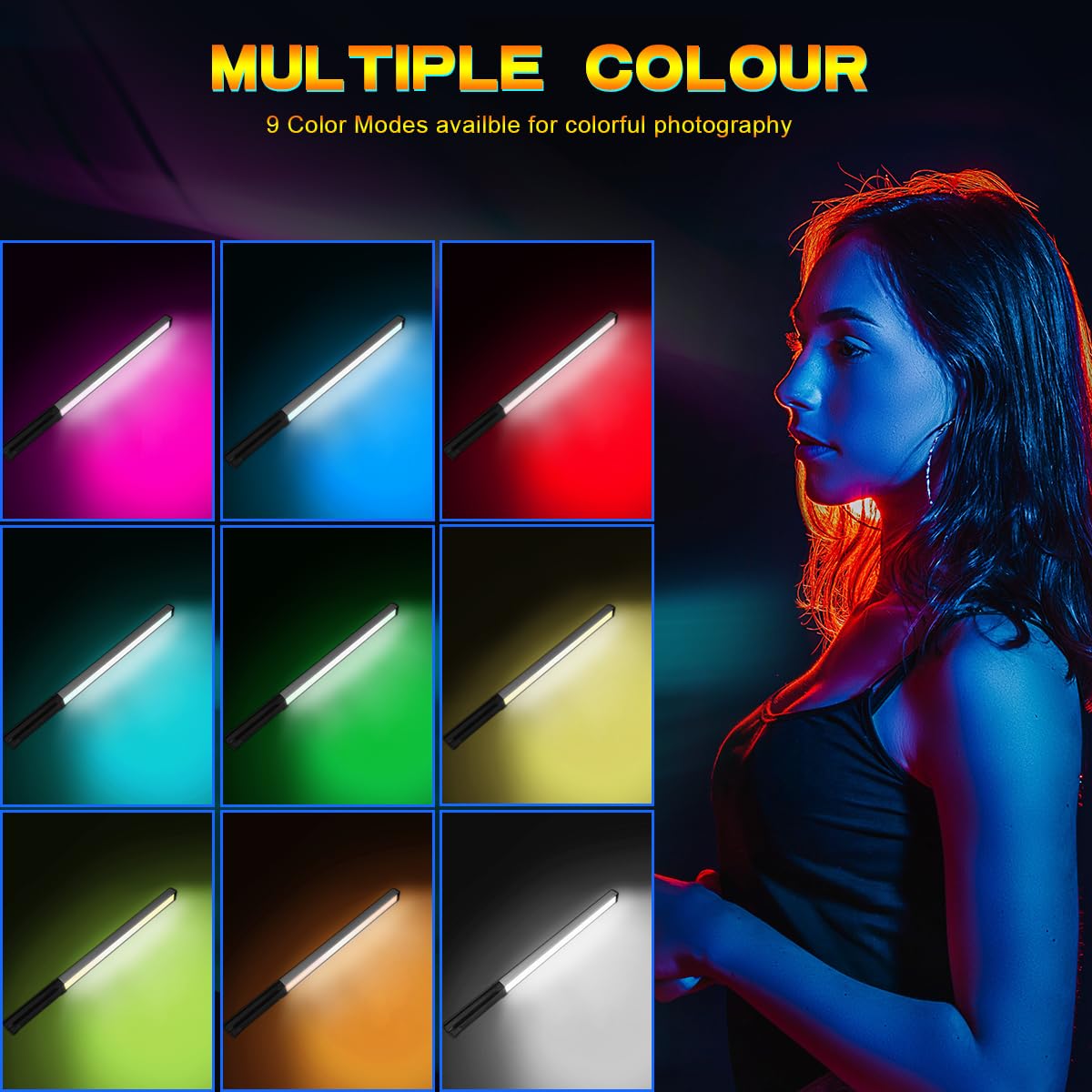 Hagibis RGB Photography Light Wand, Handheld LED Video Light 9 Colors, with Built-in Rechargable Battery and Remote Control, 1000 Lumens Adjustable 3200K-5600K