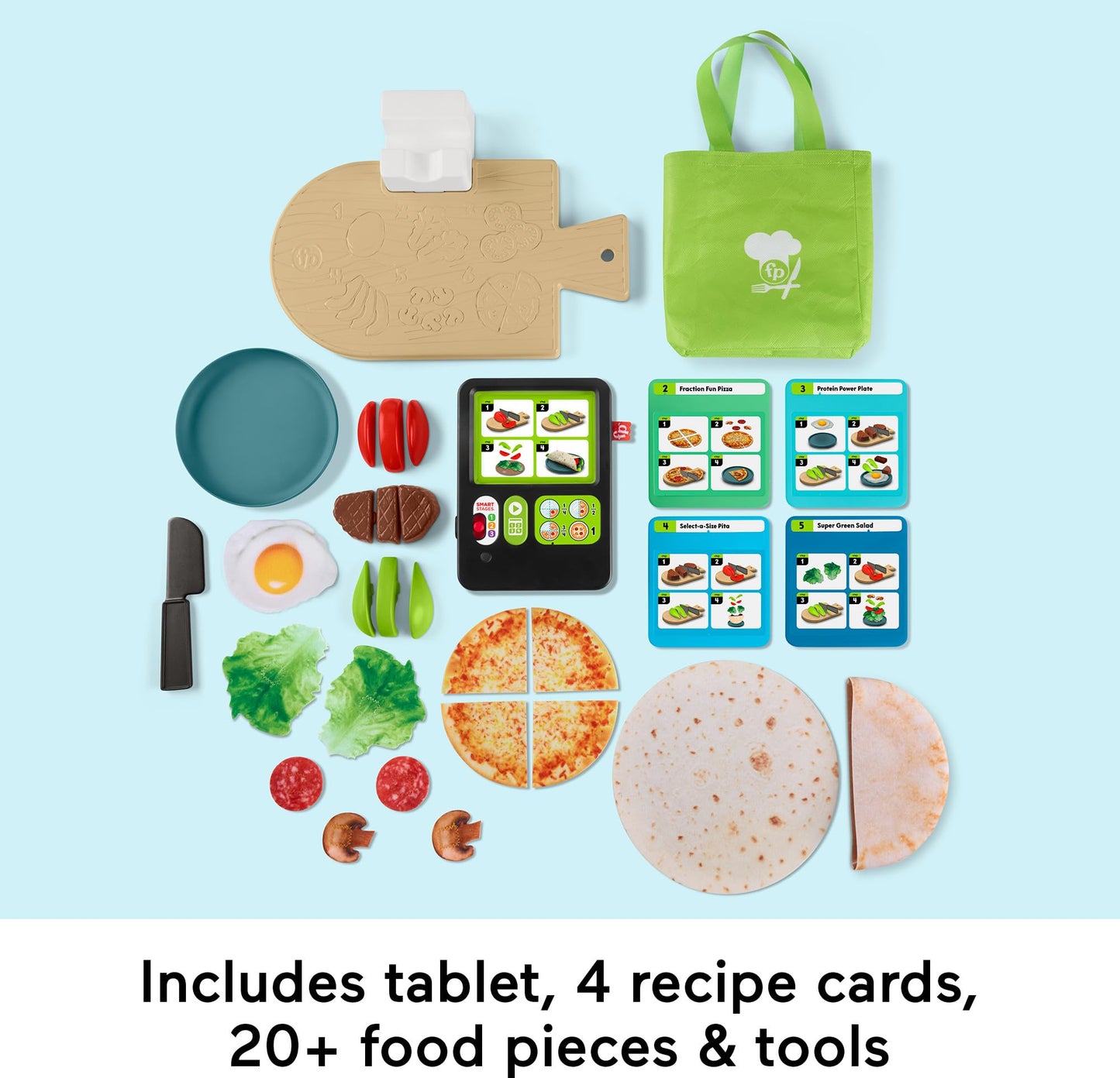 Fisher-Price Preschool Kitchen Playset Laugh & Learn 123 Follow the Recipe Meal Kit 30-Piece Pretend Cooking Set for Ages 3+ Years