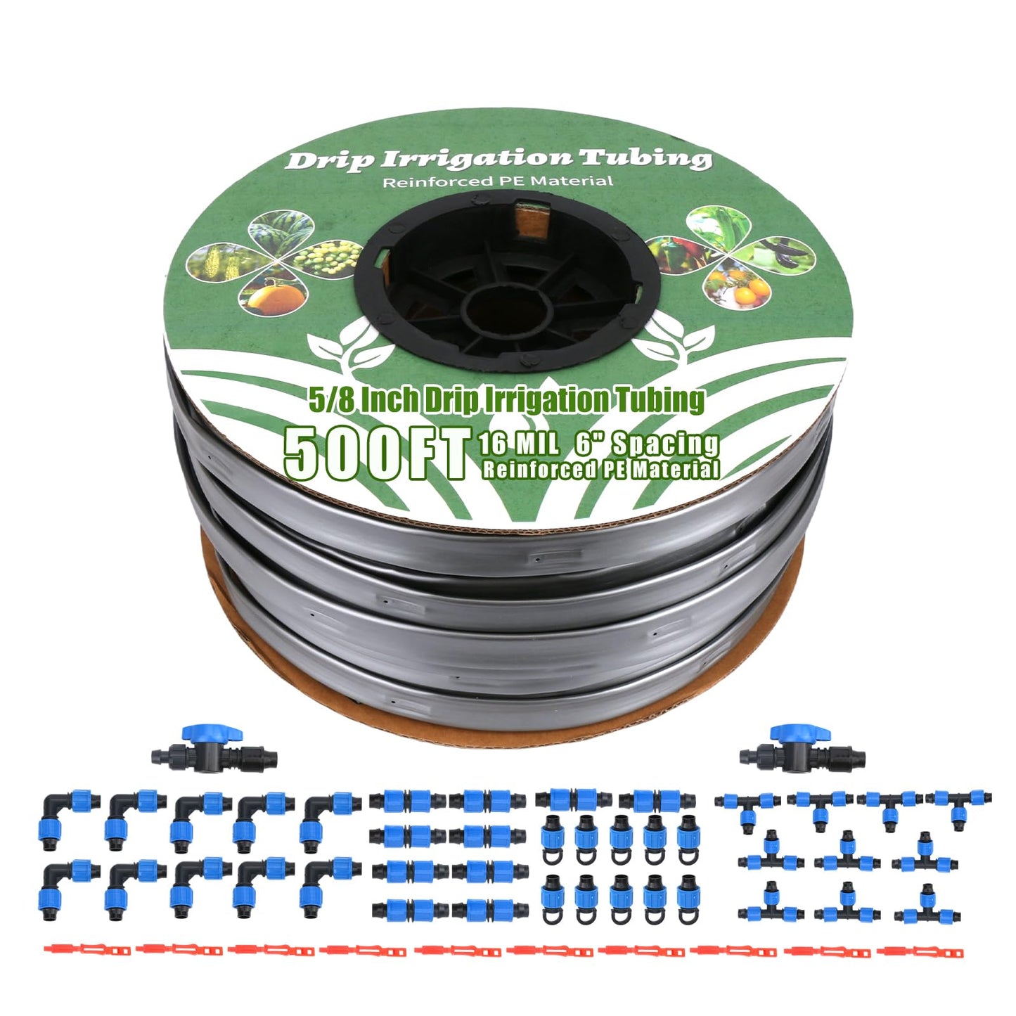 500FT 5/8 Inch 16 Mil Drip Tape Irrigation Kit, 6" Spacing Roll 16 Mil Drip Tape Irrigation, Durable Reinforced PE Material Anti-Bird Pecking Silver Anti-Burning Seedlings Drip Irrigation System