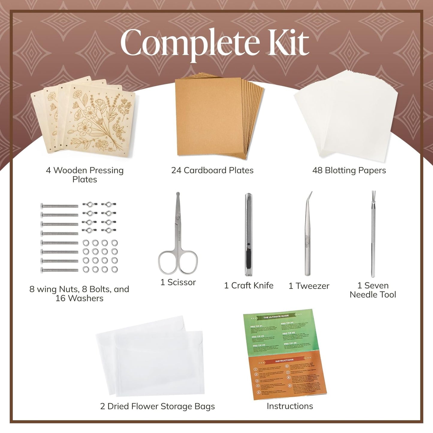 DIY Gift Kits Dried Flower Press Kit - Easy Dried Flower Crafting & Preservation - Adult Beginner Gift Set - 10x10 Inch Wooden Panels, Set of 2