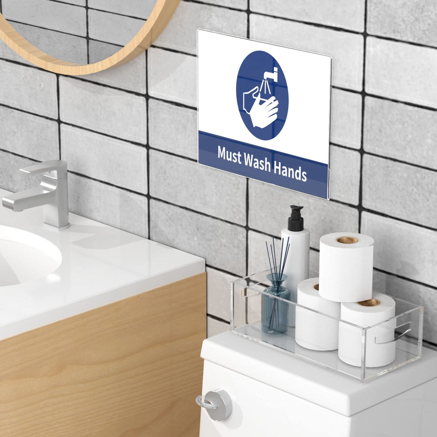 HIIMIEI Acrylic Wall Sign Holder 8.5 x 11 Inches Horizontal 12 Pack, Clear Plexiglass Display Sign Holders Adhesive with 3M Tape, Plastic Photo Ads Frames for Office Hospital Hotel Store