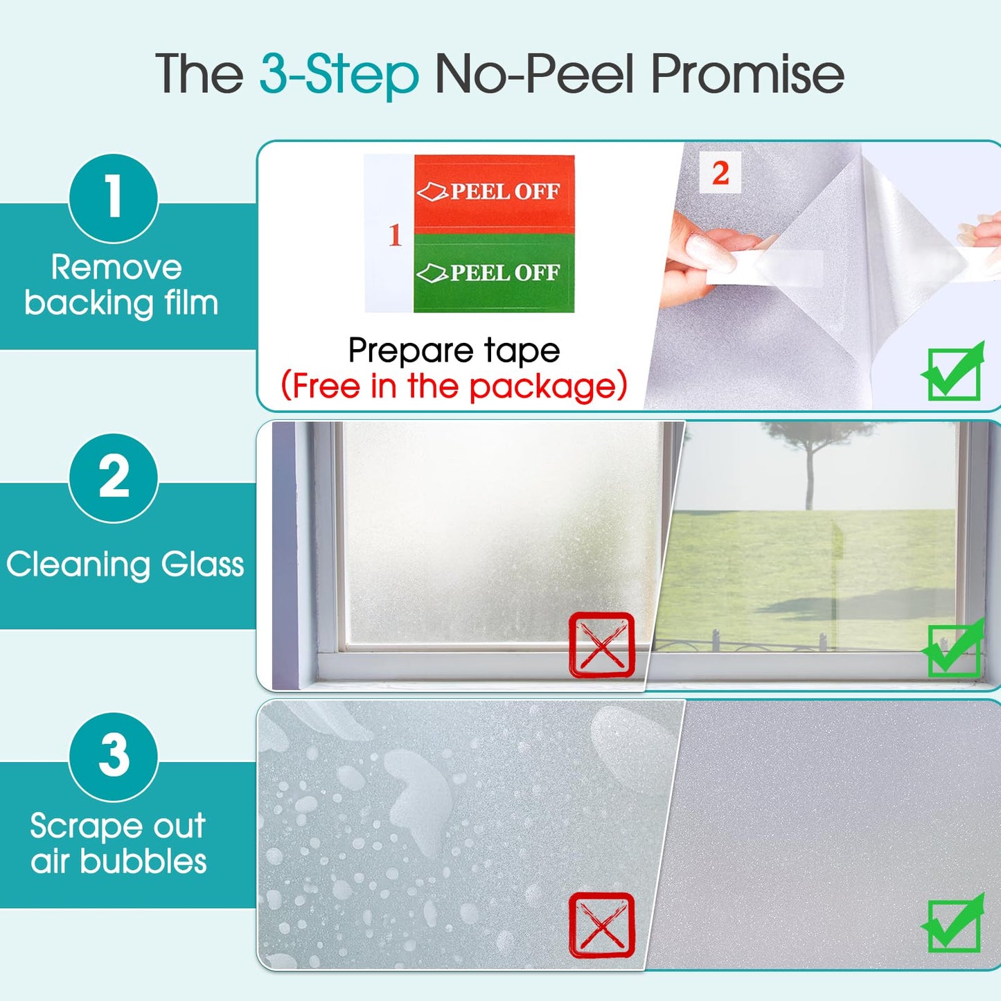 Coavas Window Privacy Film Frosted Glass Static Cling UV Sun Blocking Heat Control Window Tint Day and Night Insulation Home Bathroom Door Decorative Frosting Cover (23.6 x 78.7 Inch, Pure)