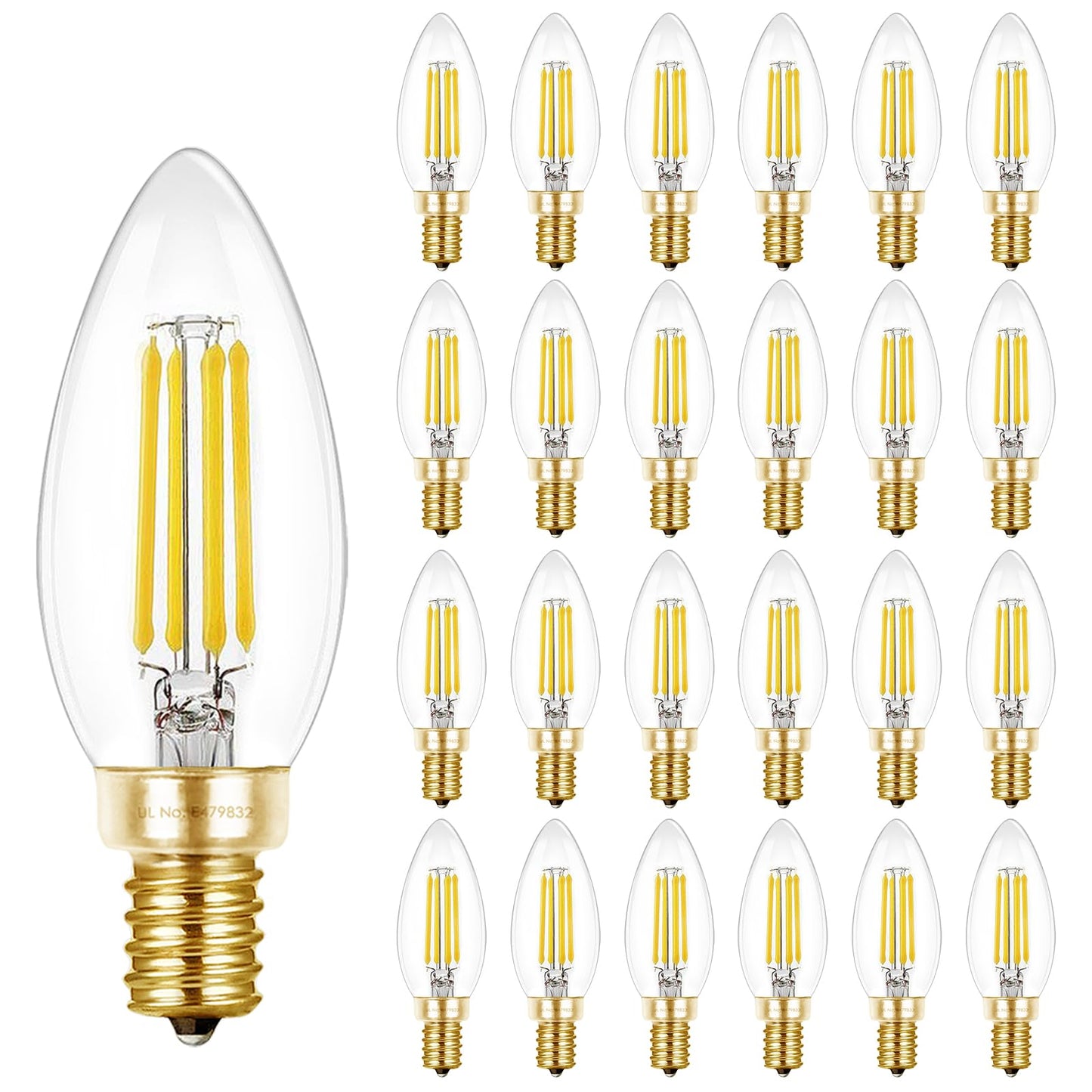 Hizashi E12 Candelabra LED Light Bulbs 40 Watt Chandelier Light Bulbs Dimmable 5000K Daylight, B10 LED Candelabra Bulbs, 90+CRI, 4W, 450LM, Candle Bulbs, UL Listed, 24 Pack
