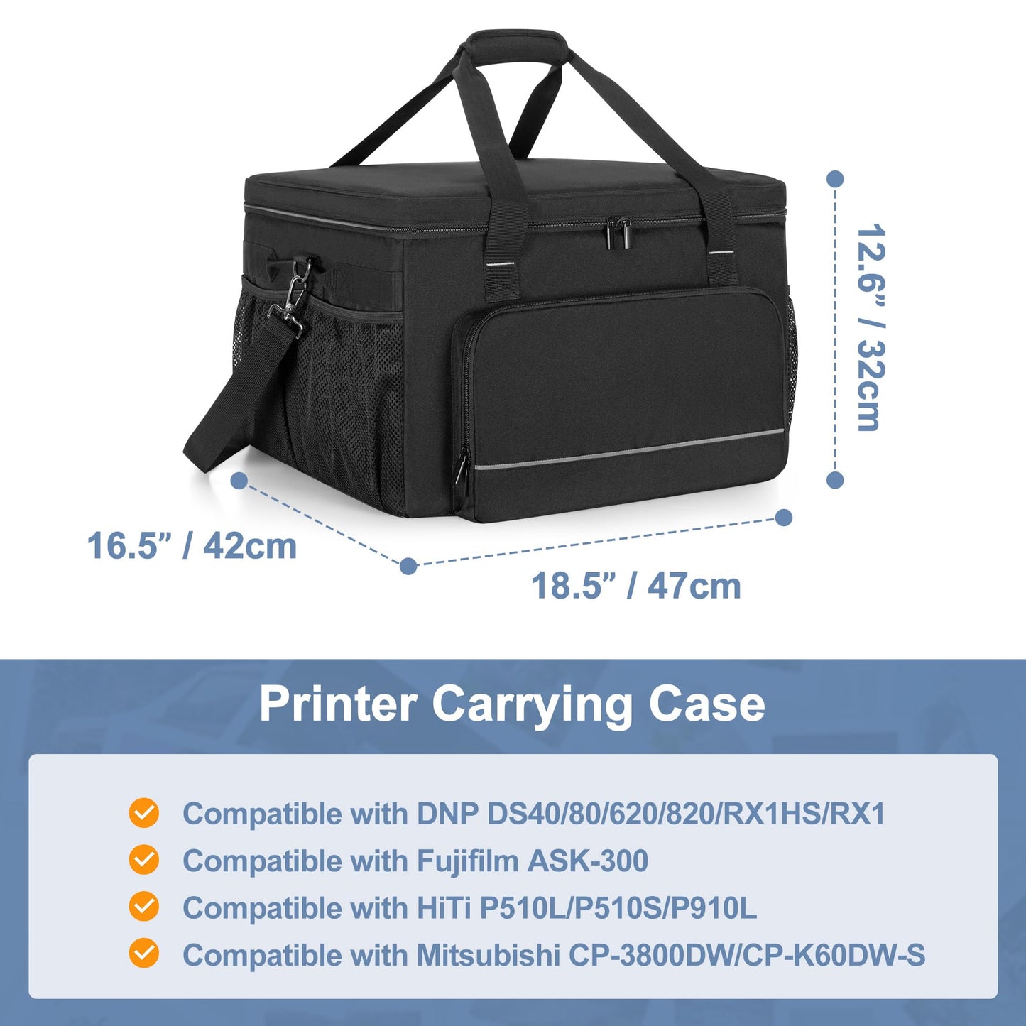 YARWO Printer Carrying Case Compatible with DNP/Fujifilm/HiTi Dye Sublimation Photo Printer, Padded Printer Travel Bag with Divider for Thermal Photo Printer, Media Rolls, Paper, 18.5 x 16.5 x 12.6 in