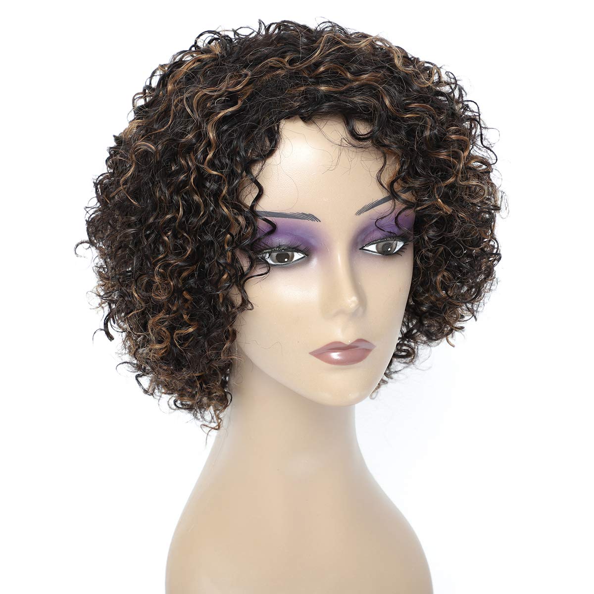 HUA Human Hair Wigs for Black Women, 8 Inch Short Curly, Brazilian Hair, Kinky Curl, 1B/30