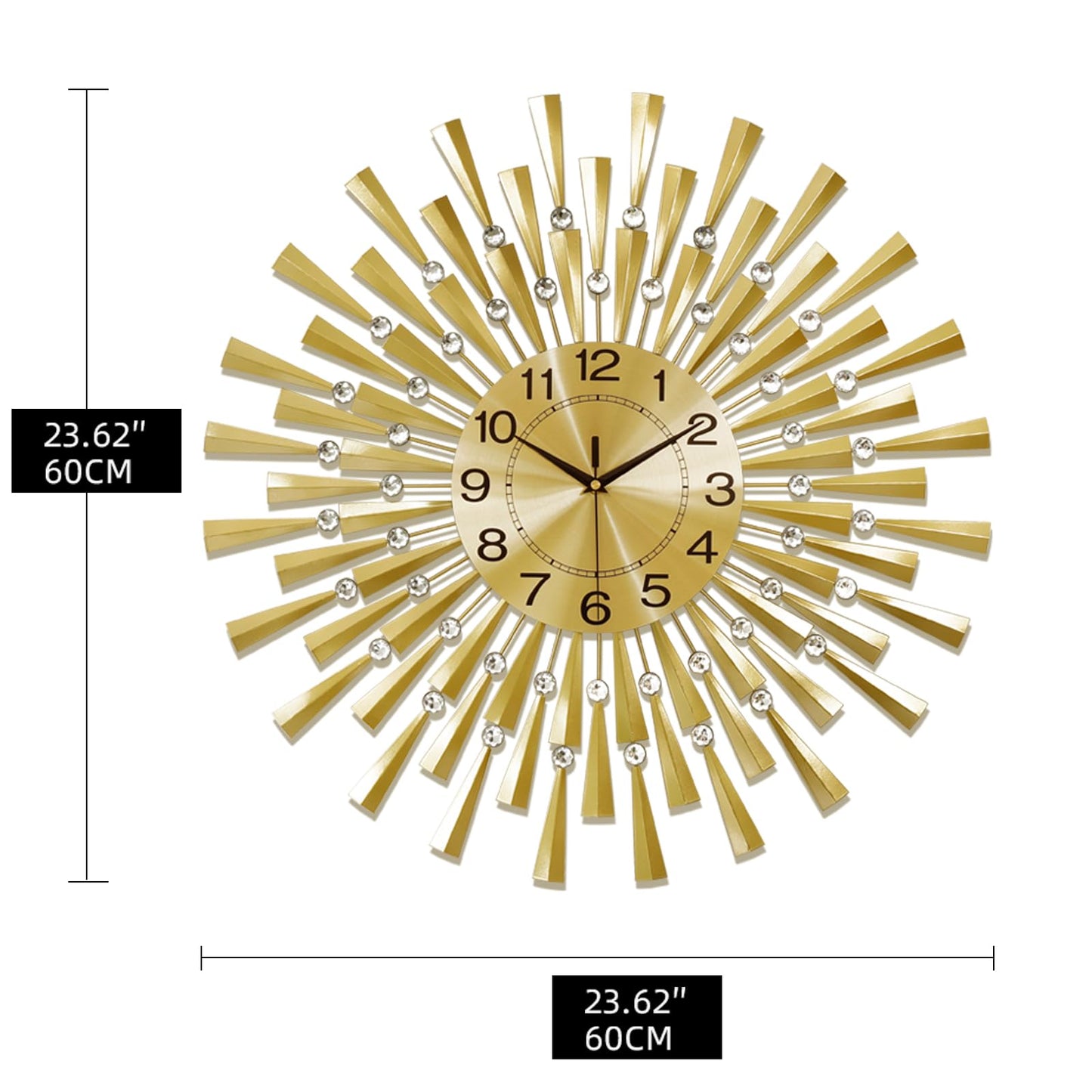 FLEBLE Large Wall Clocks for Living Room Decor Modern Gold Silent Wall Clock Battery Operated Non-Ticking for Bedroom Kitchen Office Home Decorative 24Inch Retro Crystal Clock Wall Decor for House