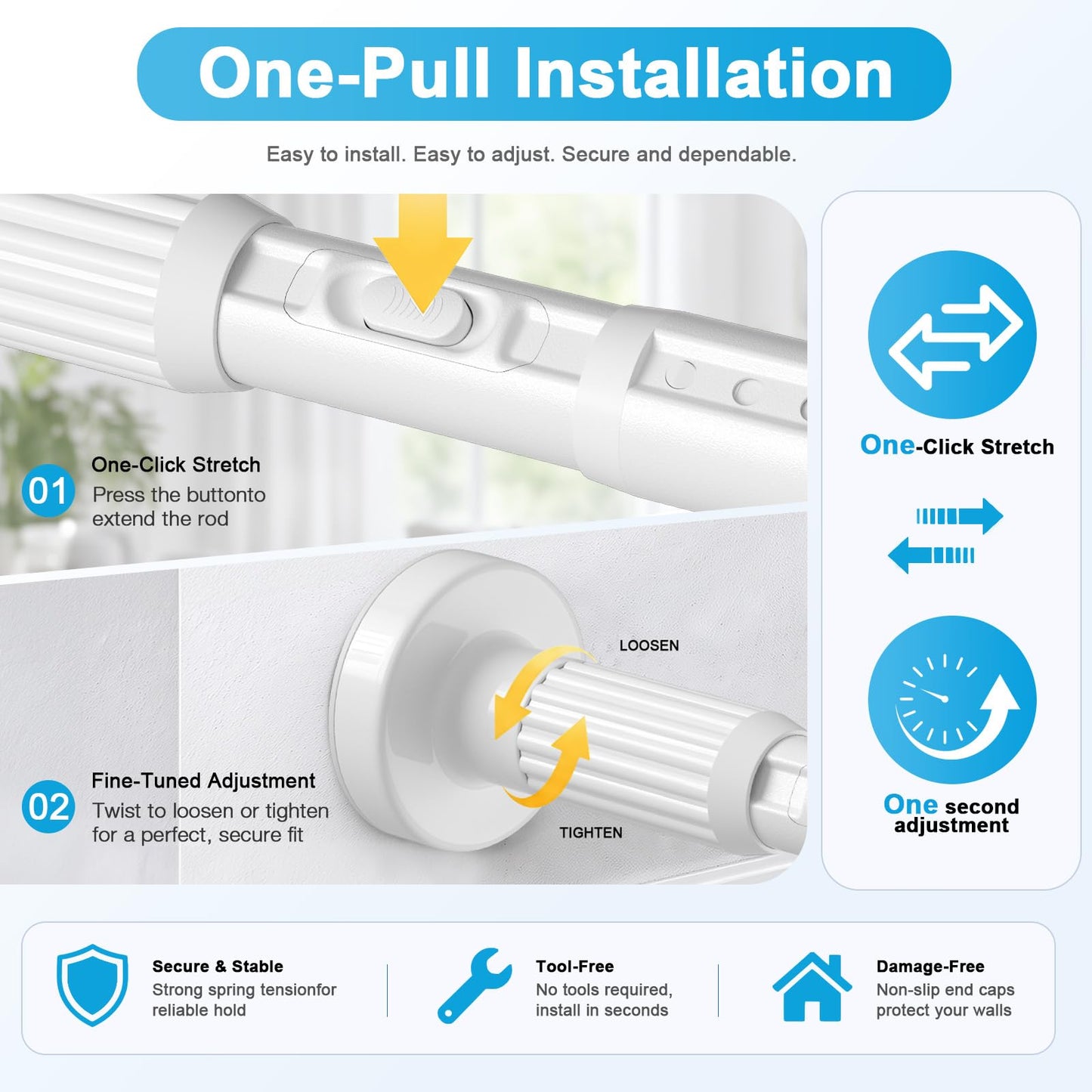 QINGYUN Extra Long No-Drill Tension Curtain Rod 40-166 Inches (4-14Ft), Heavy Duty Adjustable Rod for Outdoor Patio Curtains, Large Windows, Room Divider & Bathroom, White