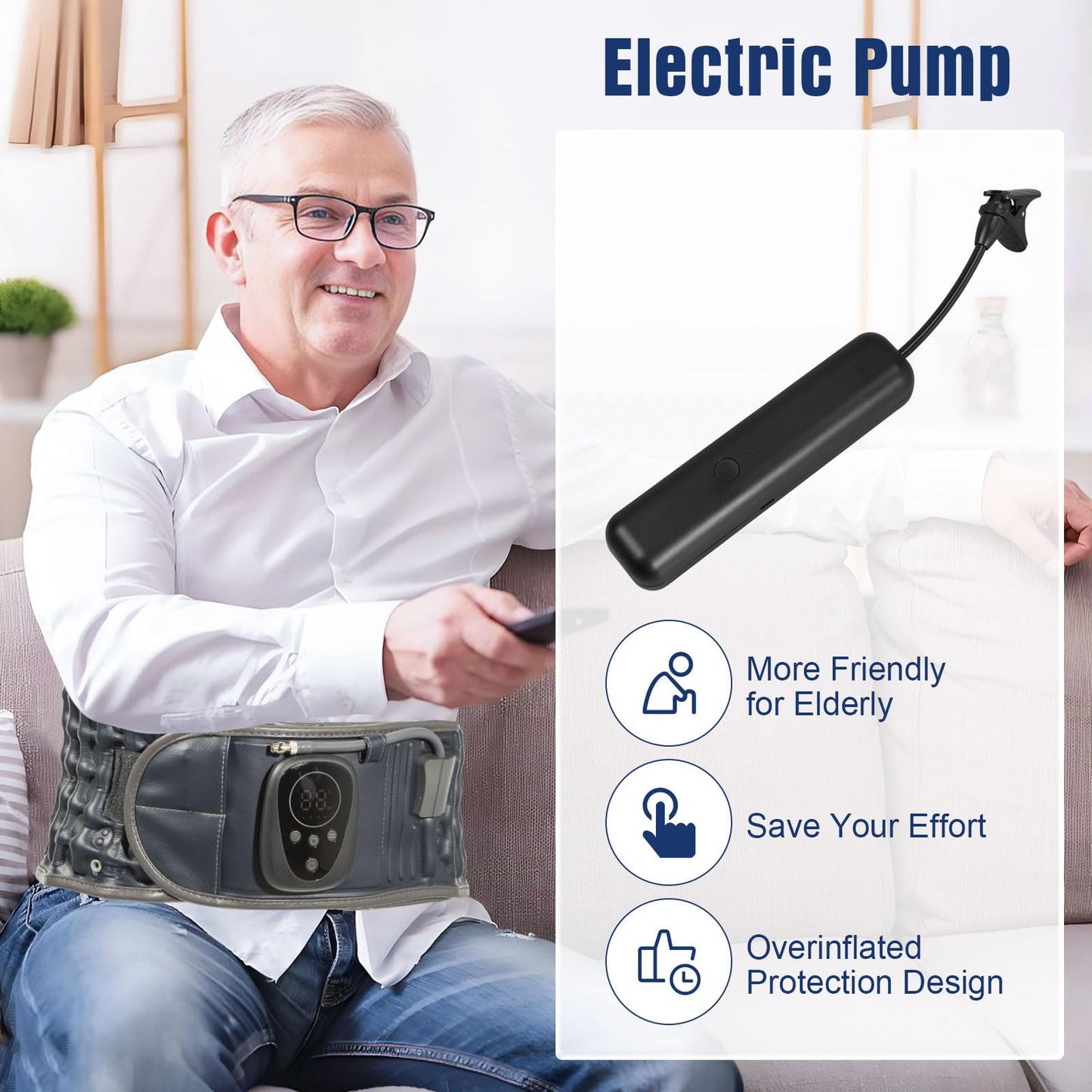 HONGJING Red Light Heating Decompression Belt with Electric Pump for Lower Back Pain, Cordless Heated Back Brace Inflatable Lumbar Support, One Size Fits 29-49 Waist