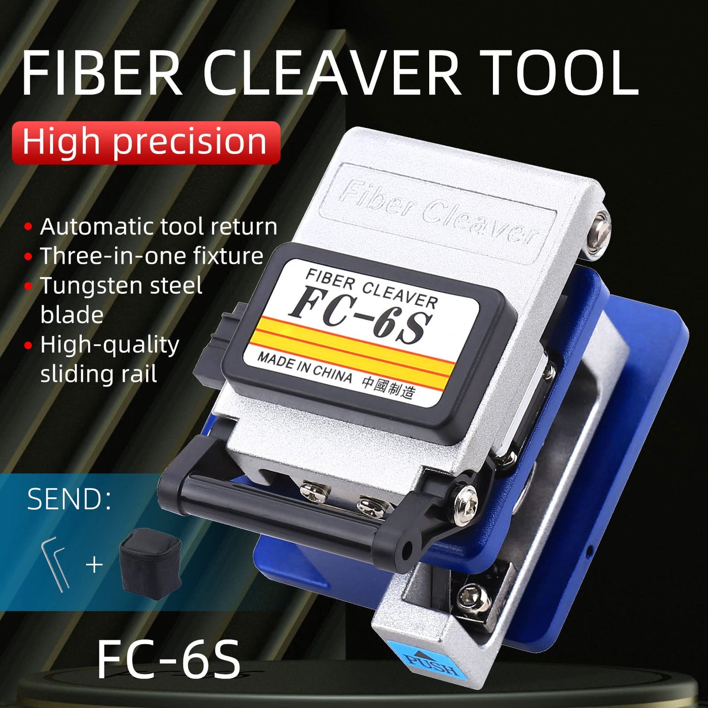 FTTH optical fiber tool kit with 36000 cutter FC-6S and optical fiber drop cable optical fiber stripper CFS-3 stainless steel Adjustable openin three-port hole optical fiber cold connection (5 in 1)