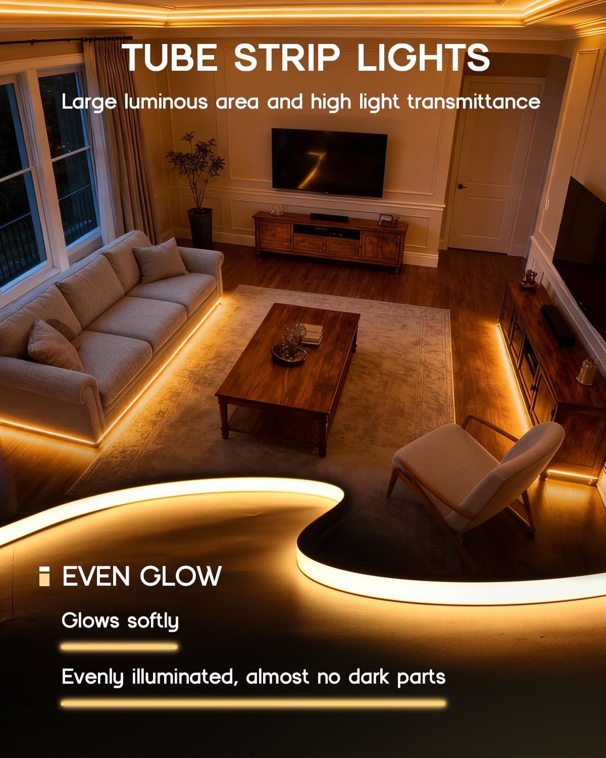 VOEWT LED Strip Lights 16.4ft 110-120V,Dimmable Silicone Neon Rope Lights,Flexible Outdoor Waterproof Neon Strip Lights for Mirror,Kitchen,Cabinet,DIY Lighting