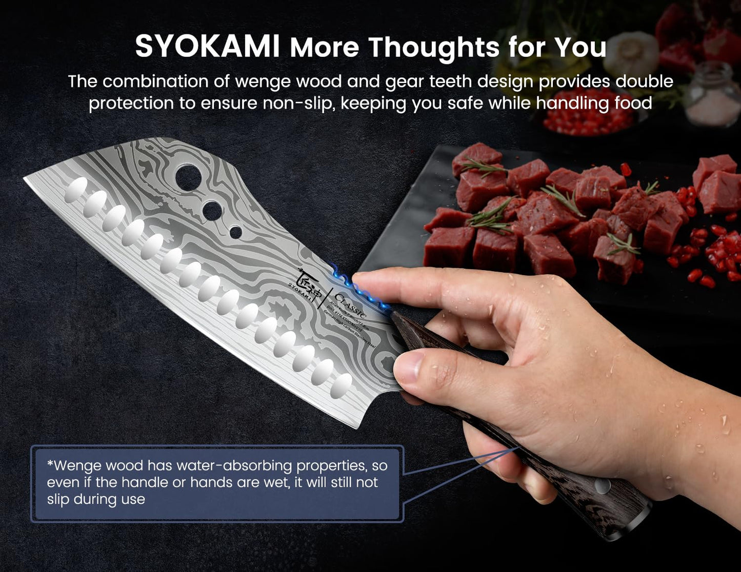 SYOKAMI Cleaver Chef Knife with Herb Stripper, 7" Asian Kitchen Knife 3-in-1 Combined with Chef's Knife, Santoku, Nakiri for Slicing, Chopping, Dicing, Mincing, Housewarming Birthday Cooking Gifts
