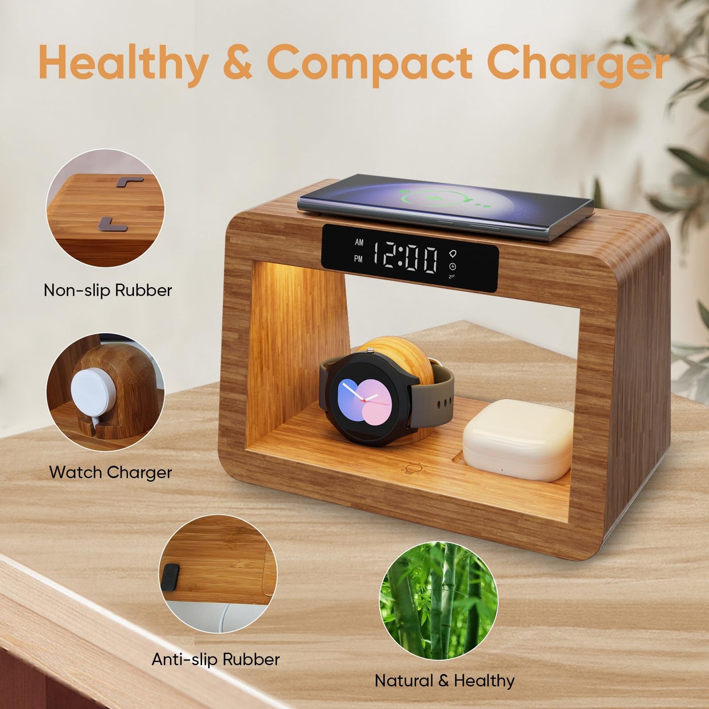 ²⁰²⁴Wireless Charger Station for Samsung, Fast Charging Station with LED Light for Samsung|Android Phone, Wireless Phone Charger Station Only for Samsung Watch