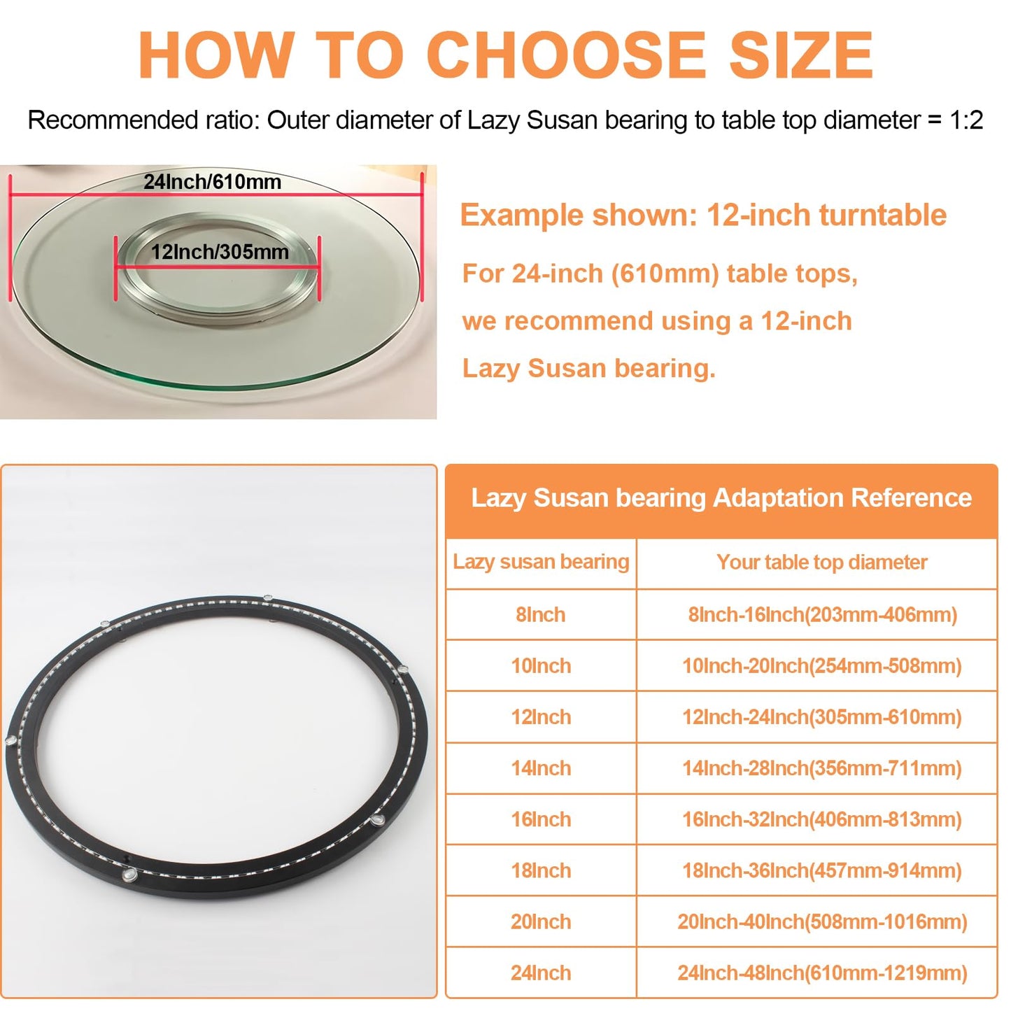 TamBee 20 Inch Lazy Susan Bearing Base, 450 lbs Load Capacity Heavy-Duty Mute Turntable Ring Lazy Susan Hardware for Dining Table, DIY (Black)