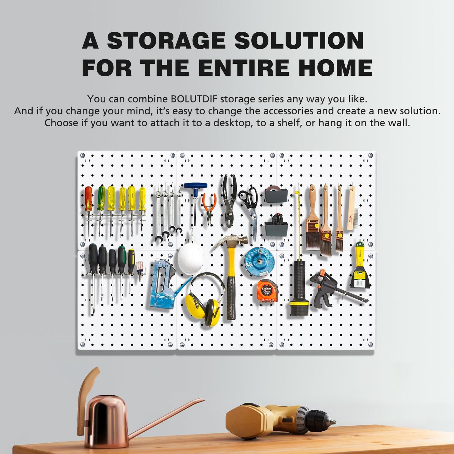 12Pcs Peg board, Pegboard Wall Organizer Panels, Wall Mount Display Small Pegboard Kits, Pegboard, Peg Boards for Wall Craft Room, for Kitchen, Garage, Workshop, Tool Accessories - White Pegboard
