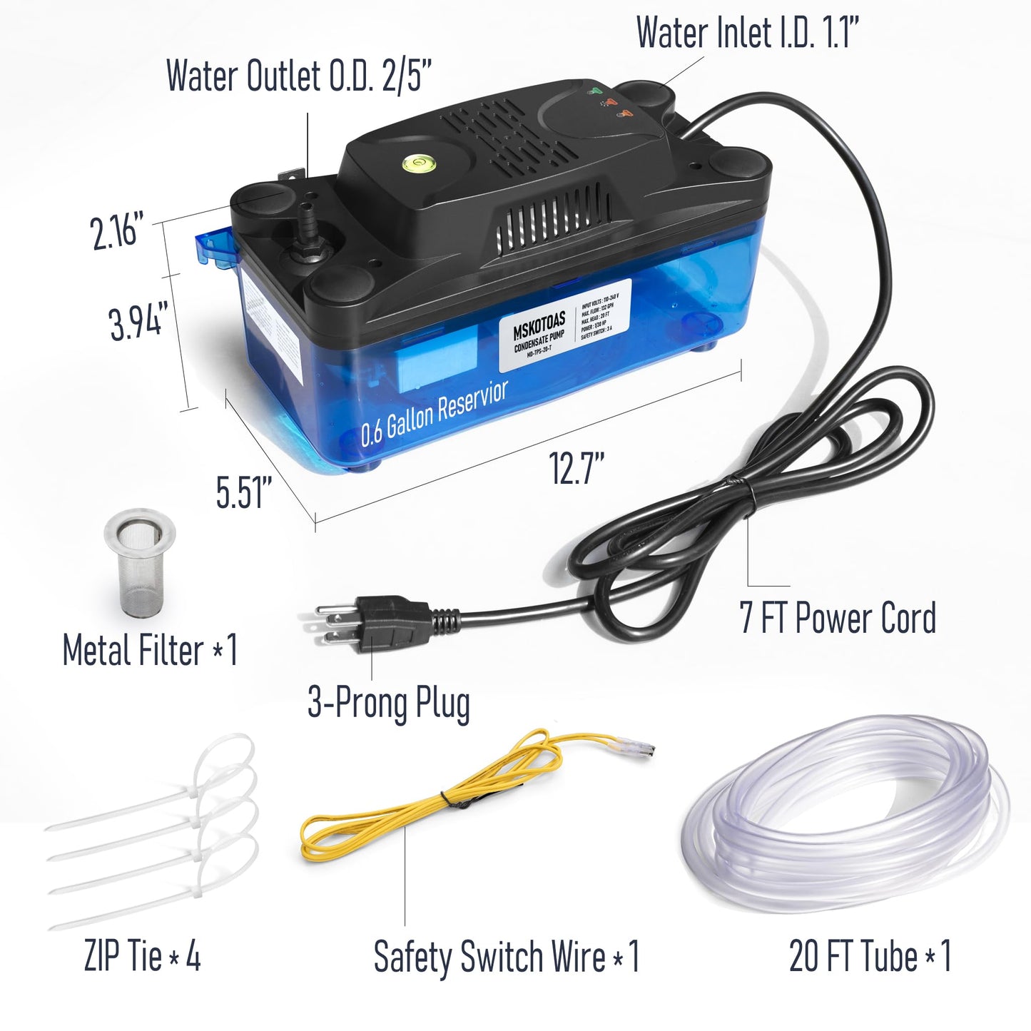 1/30 HP 132 GPH 20 FT Lift Transparent Condensate Pump for HVAC with 20 FT Tubing, 115V/230V Condensation Removal Pump with Safety Switch for Air Conditioner, Bolier, Furnace, Dehumidifier, Ice Maker