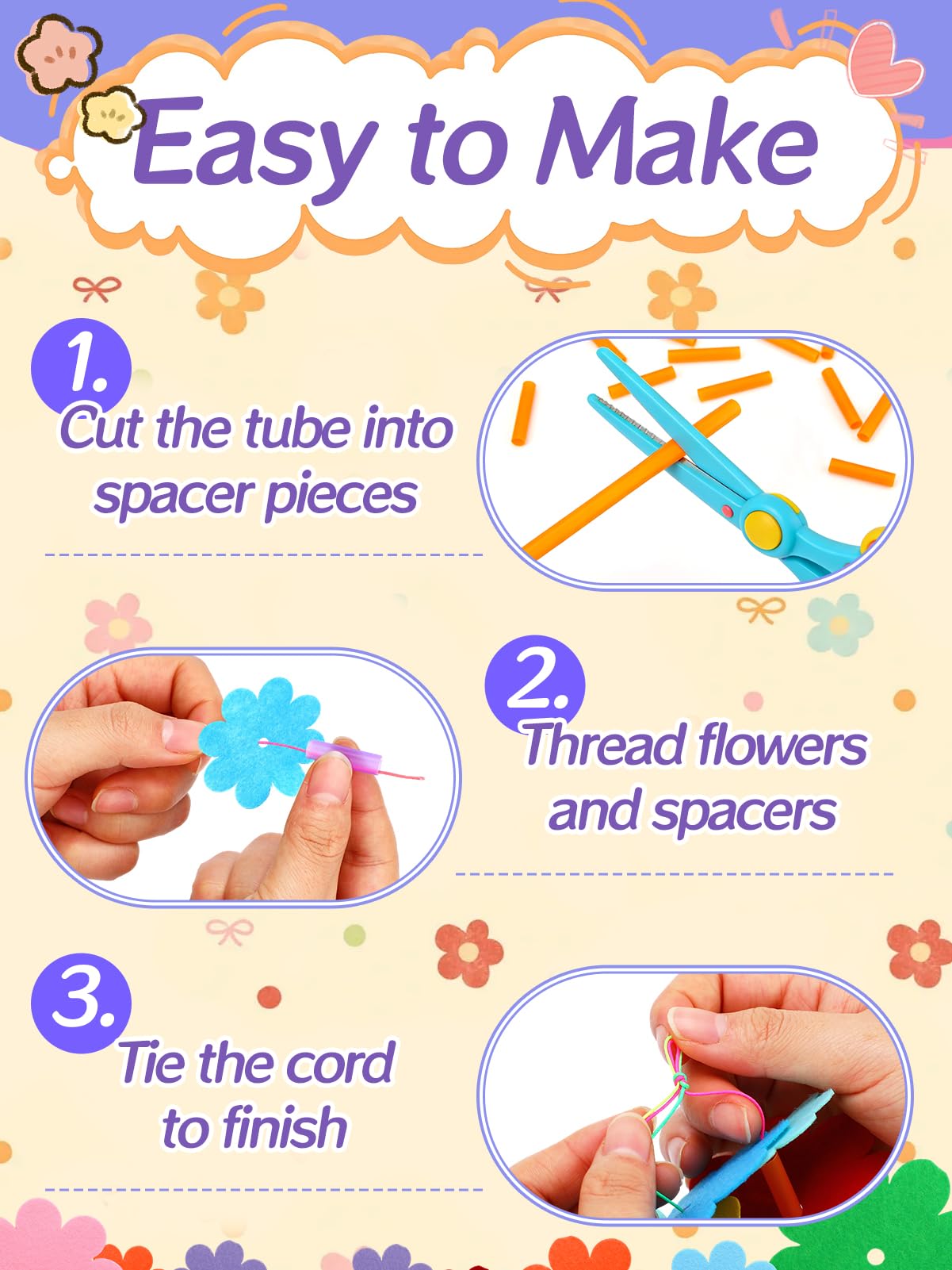 Cosweet 24 Pack Lei Bulk Making Craft Kit - Makes Felt Flower Necklace Garland, DIY Summer Crafts for Luau Party