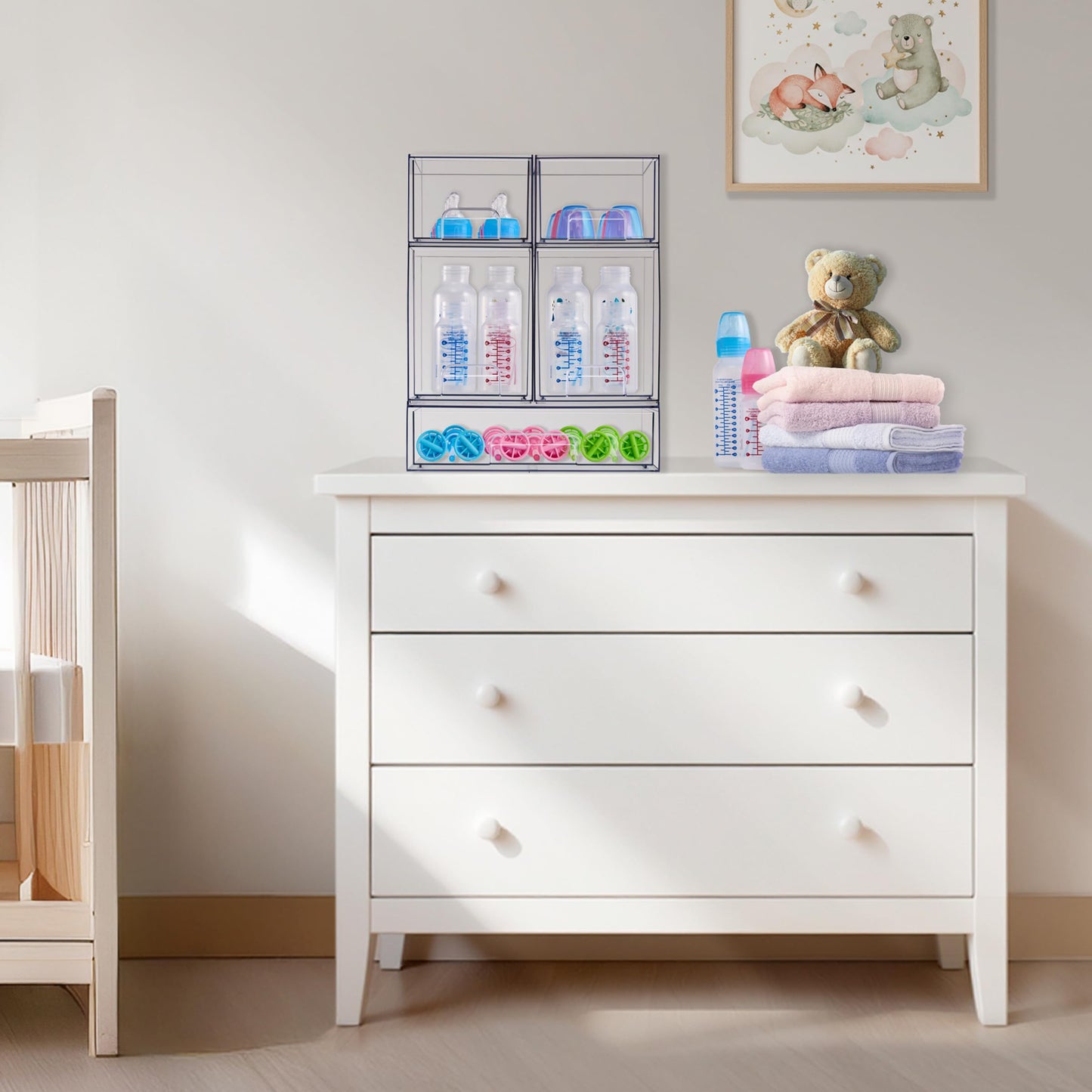 Sorbus Stackable Acrylic Storage Drawers – 2 Small + 2 Tall + 1 Wide – 5 Pack Clear Plastic Organizer Bins for Baby Bottles, Makeup, Bathroom & Vanity, Pull-Out Drawer Design for Kitchen Cabinets