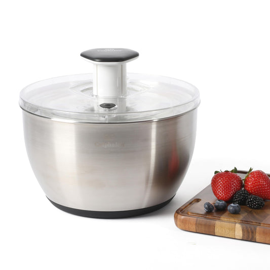 Calphalon Aero 6.3-Qt Stainless Steel Salad Spinner, Fruit & Vegetable Washer Bowl with Strainer Basket for Washing Lettuce, Spinach, Herbs & Fresh Produce