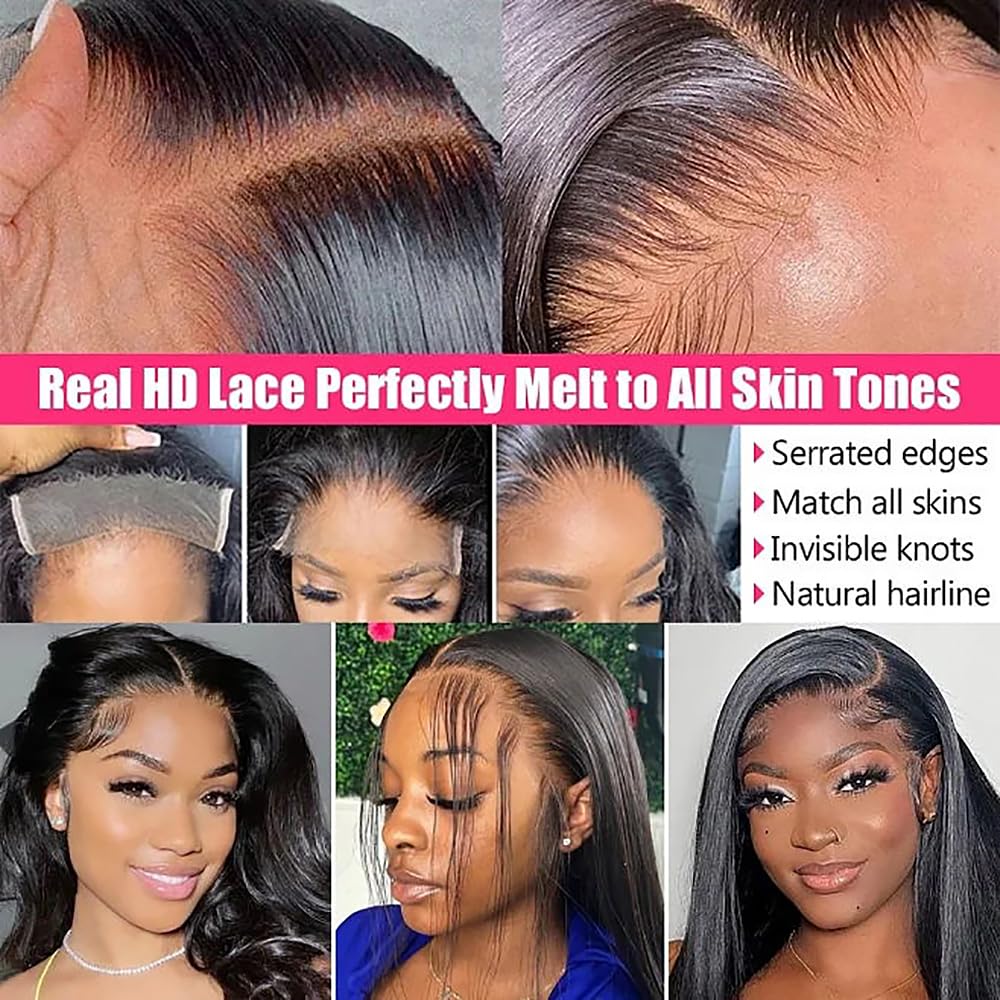 Mstoxic 4X4 Straight HD Lace Closure Human Hair Extensions 12A Brazilian Virgin Remy 100% Unprocessed Human Hair Frontal Free Part Closure Only Pre Plucked With Baby Hair Natural Black 14 Inch
