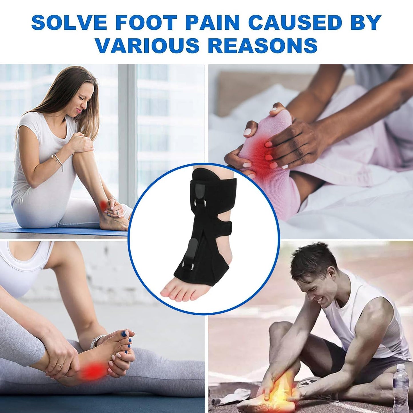 ANSUSIC Plantar Fasciitis Night Splint Relief Brace,Plantar Fasciitis Relief Straps,Support Relief Foot Drop Achilles Tendonitis Day Night(Black-2PC)