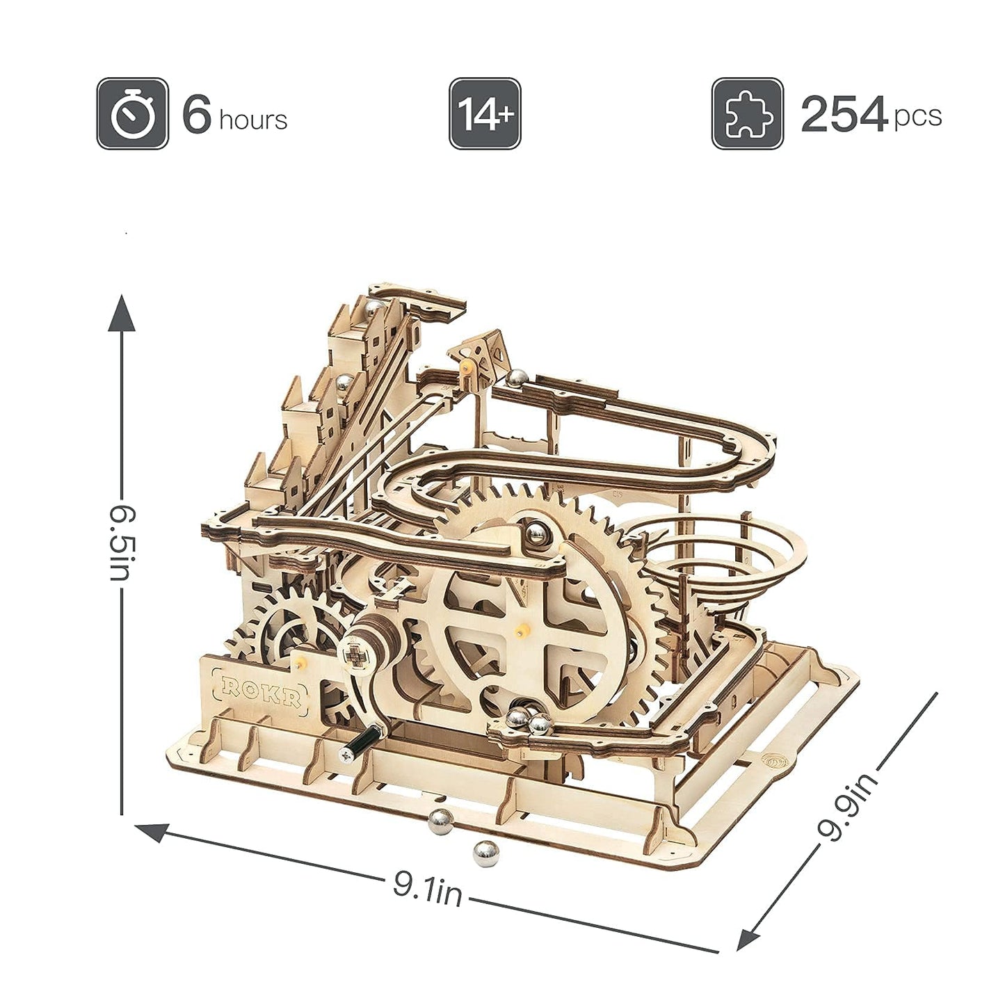 ROKR 3D Wooden Puzzles Marble Run Set - Mechanical Model Kit for Adults DIY Roller Coaster Toys Gifts for Boys/Girls (Marble Parkour)